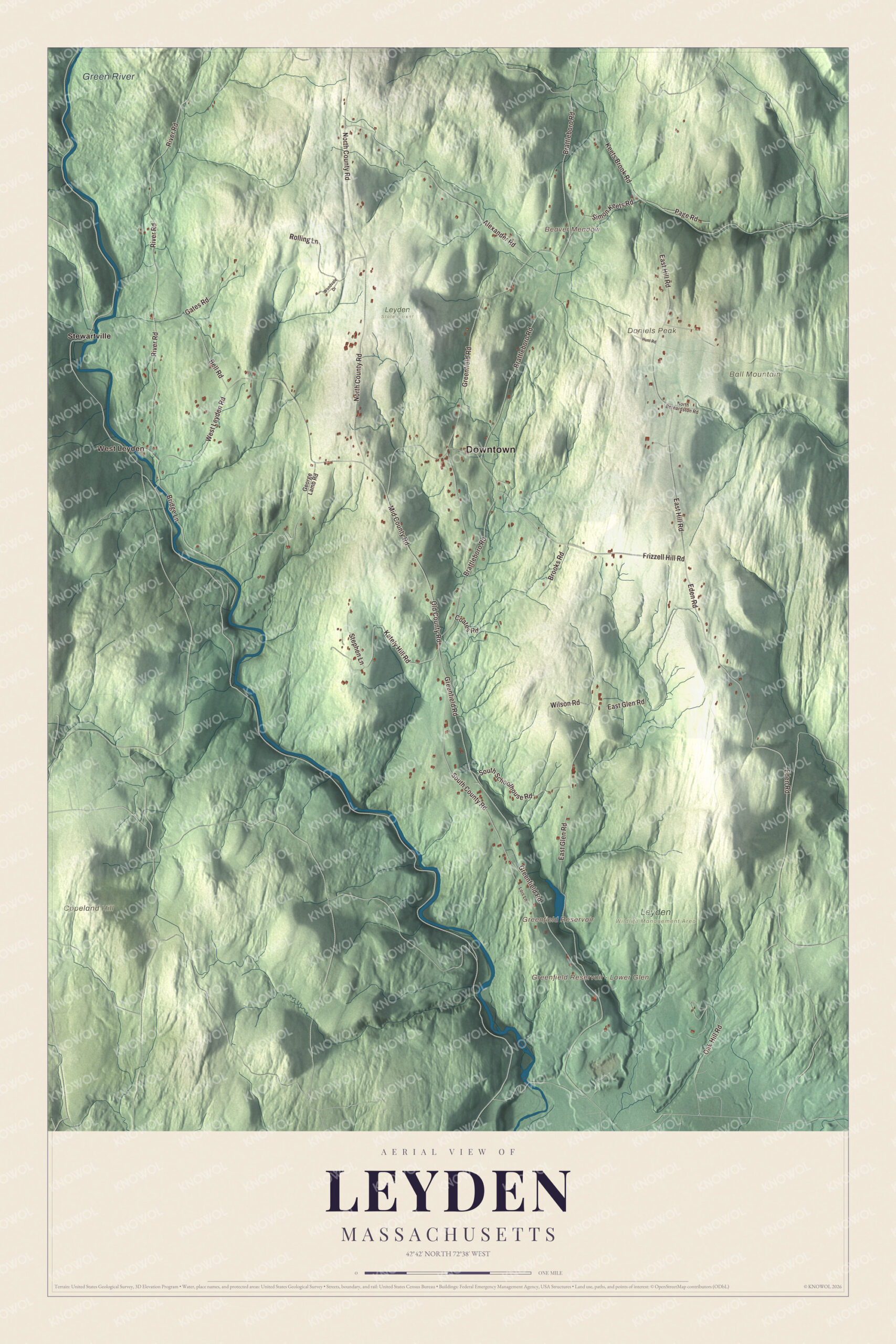 Protected watermarked complete map of Leyden, Massachusetts