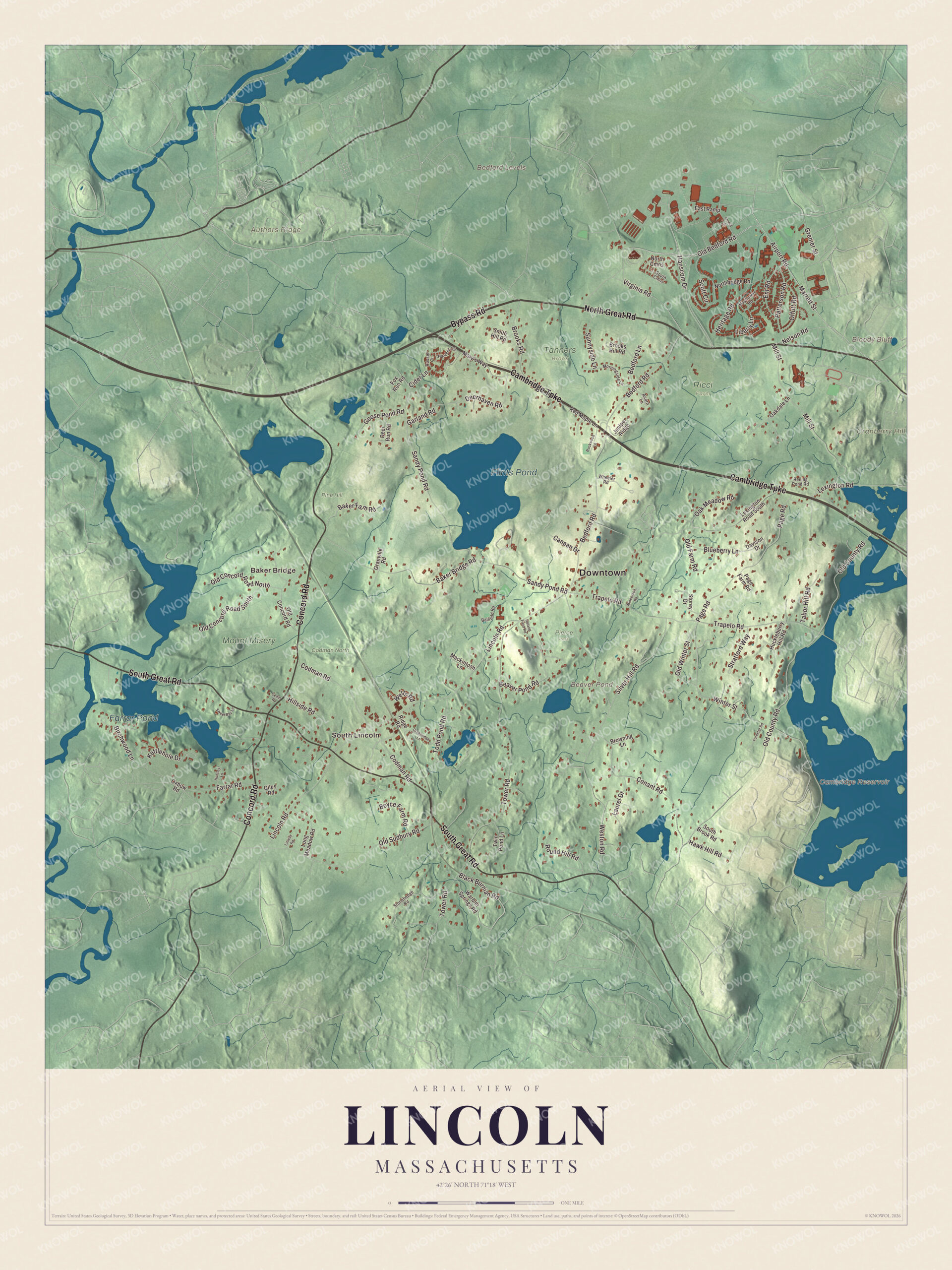 Protected watermarked complete map of Lincoln, Massachusetts