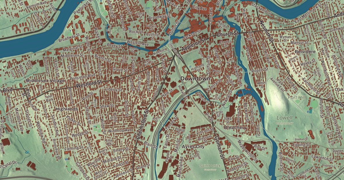 Beautifully Detailed Map of Lowell, Massachusetts