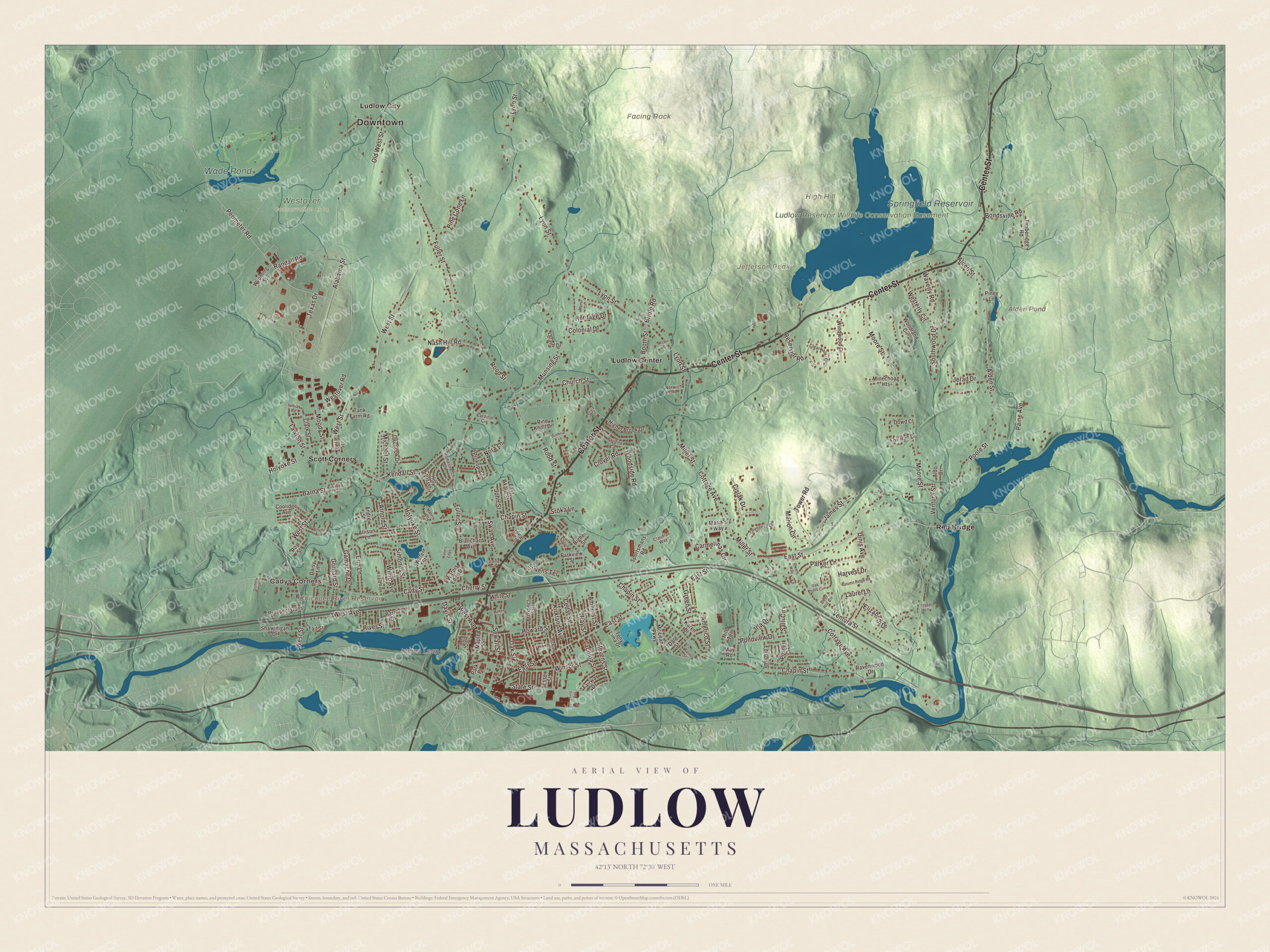 Protected watermarked complete map of Ludlow, Massachusetts