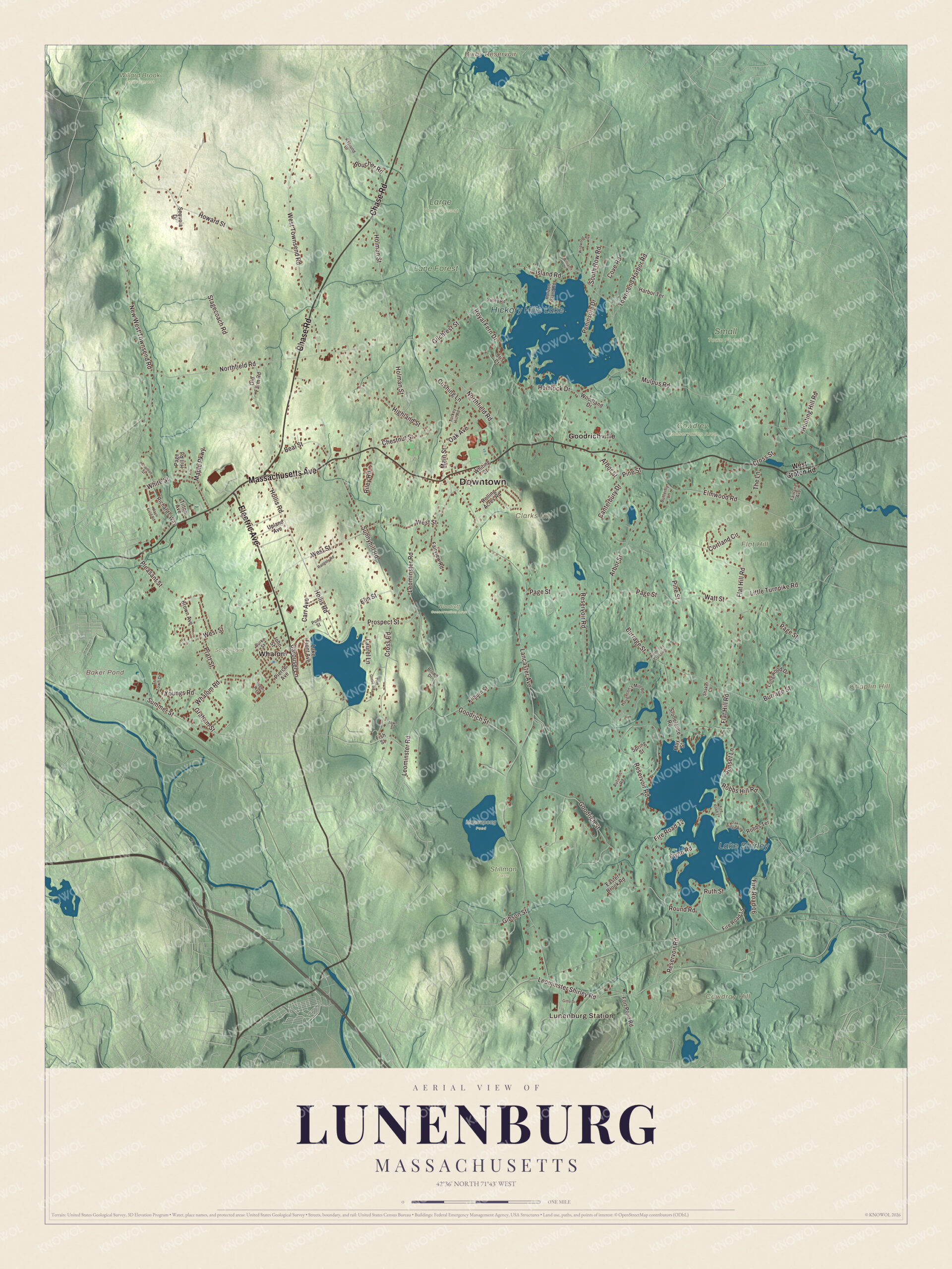 Protected watermarked complete map of Lunenburg, Massachusetts
