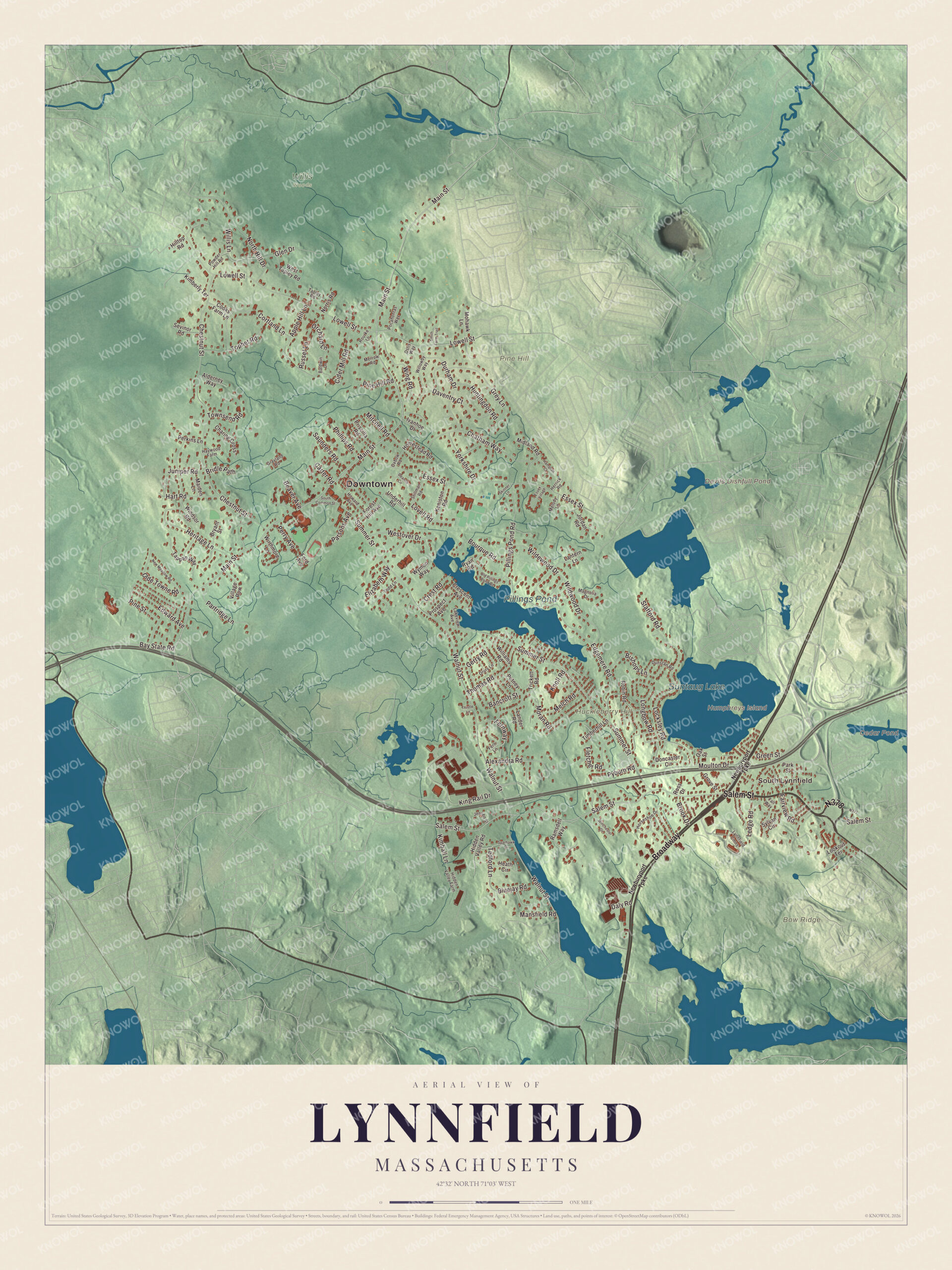 Protected watermarked complete map of Lynnfield, Massachusetts