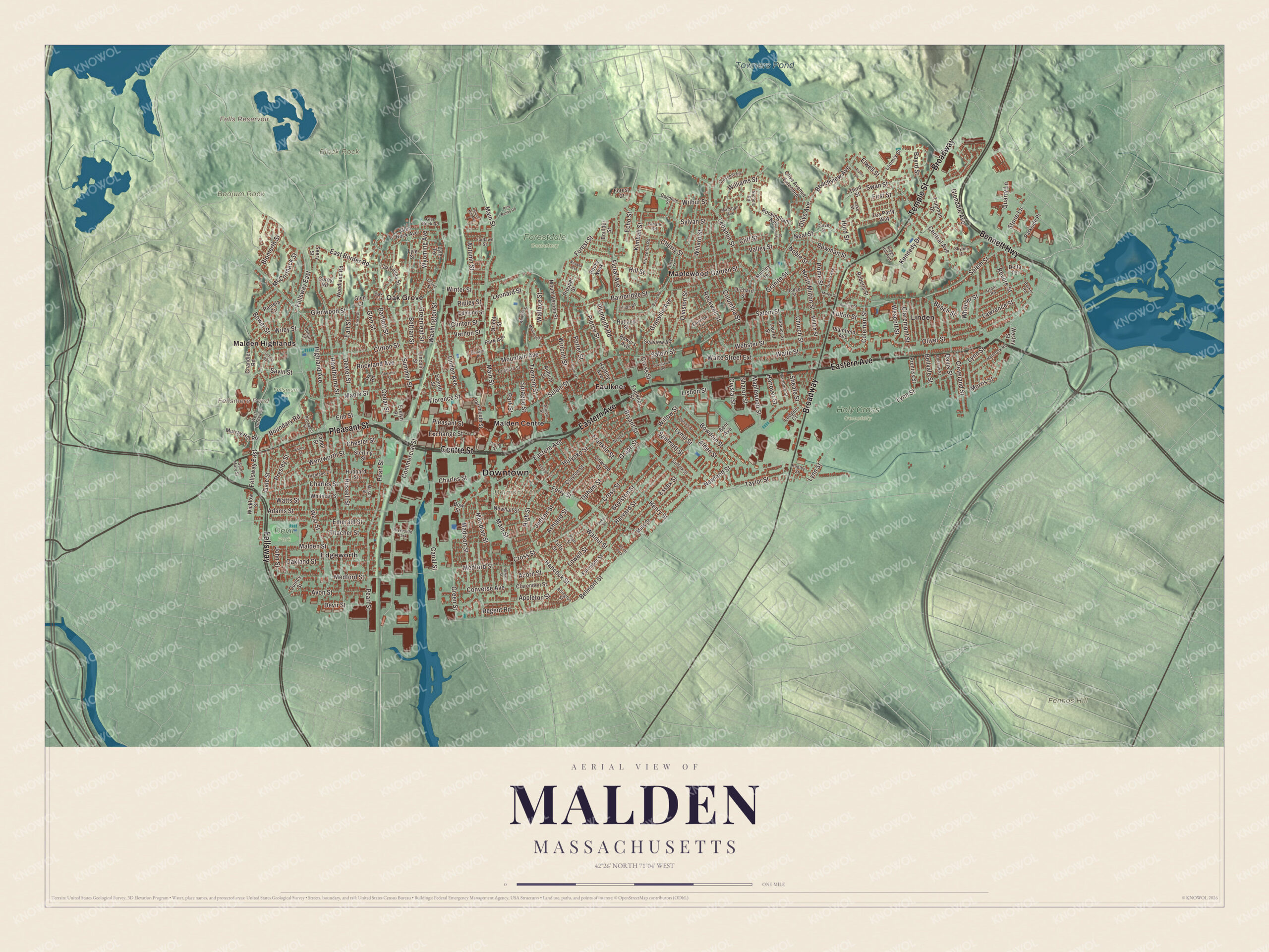Protected watermarked complete map of Malden, Massachusetts