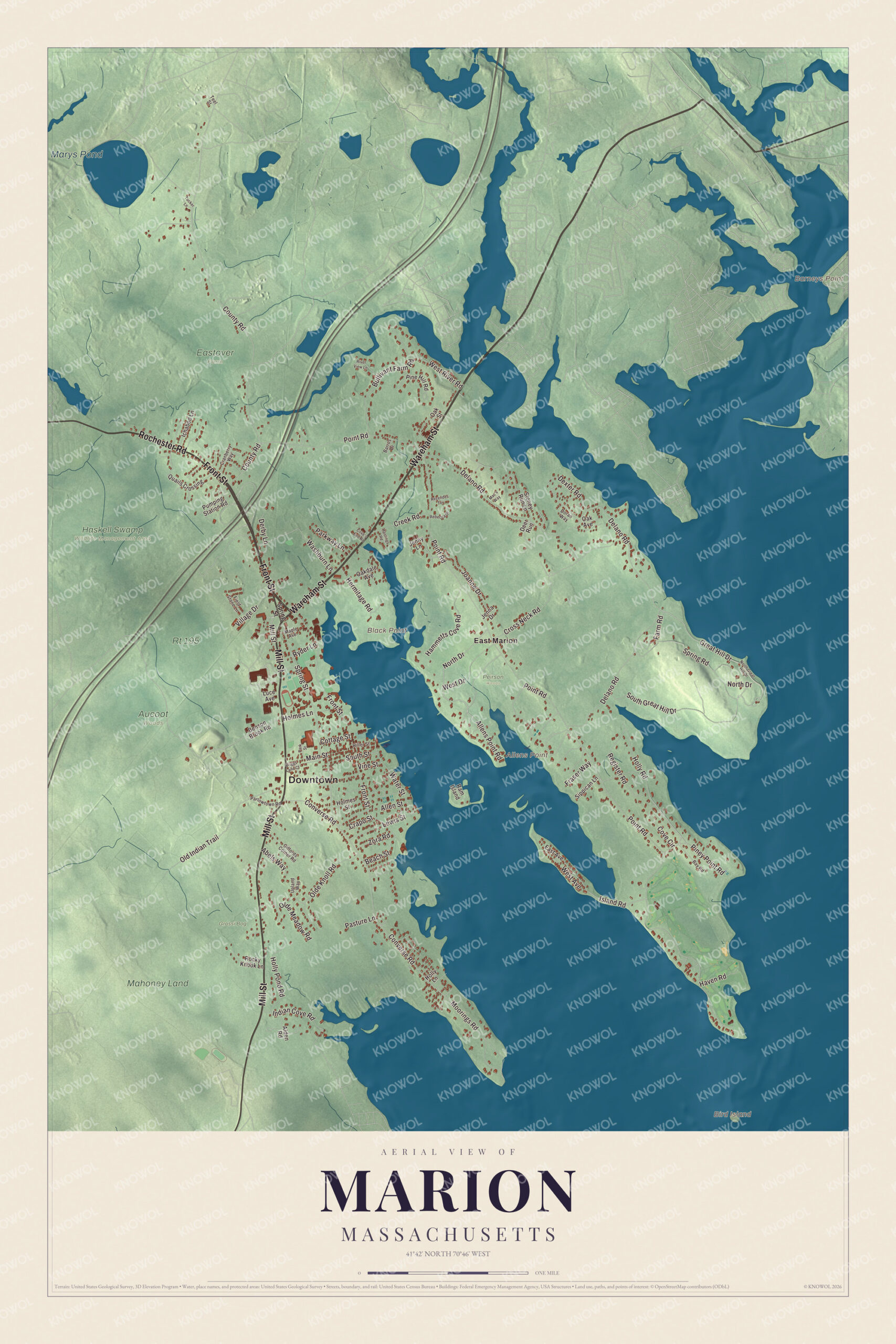 Protected watermarked complete map of Marion, Massachusetts