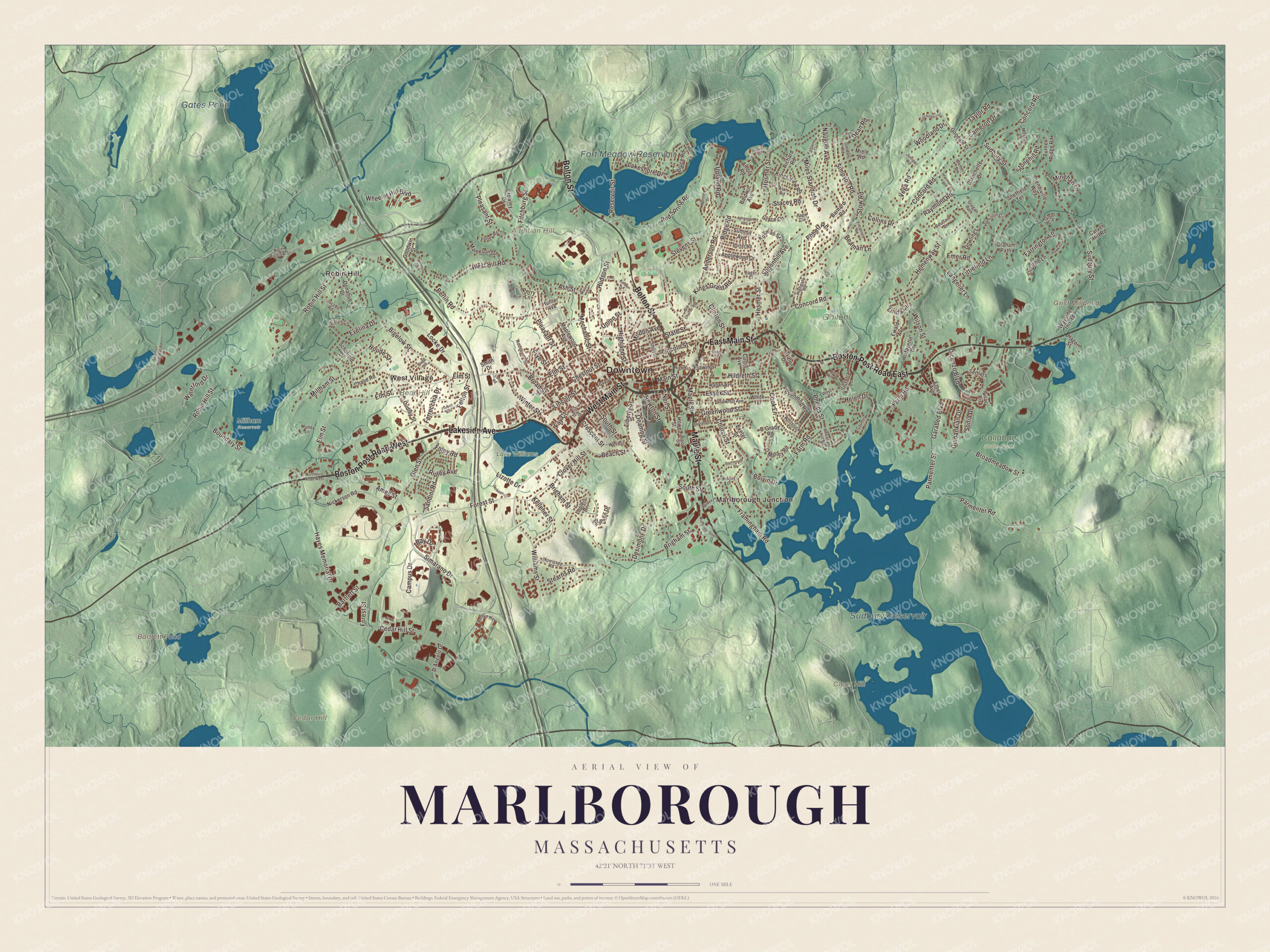 Protected watermarked complete map of Marlborough, Massachusetts