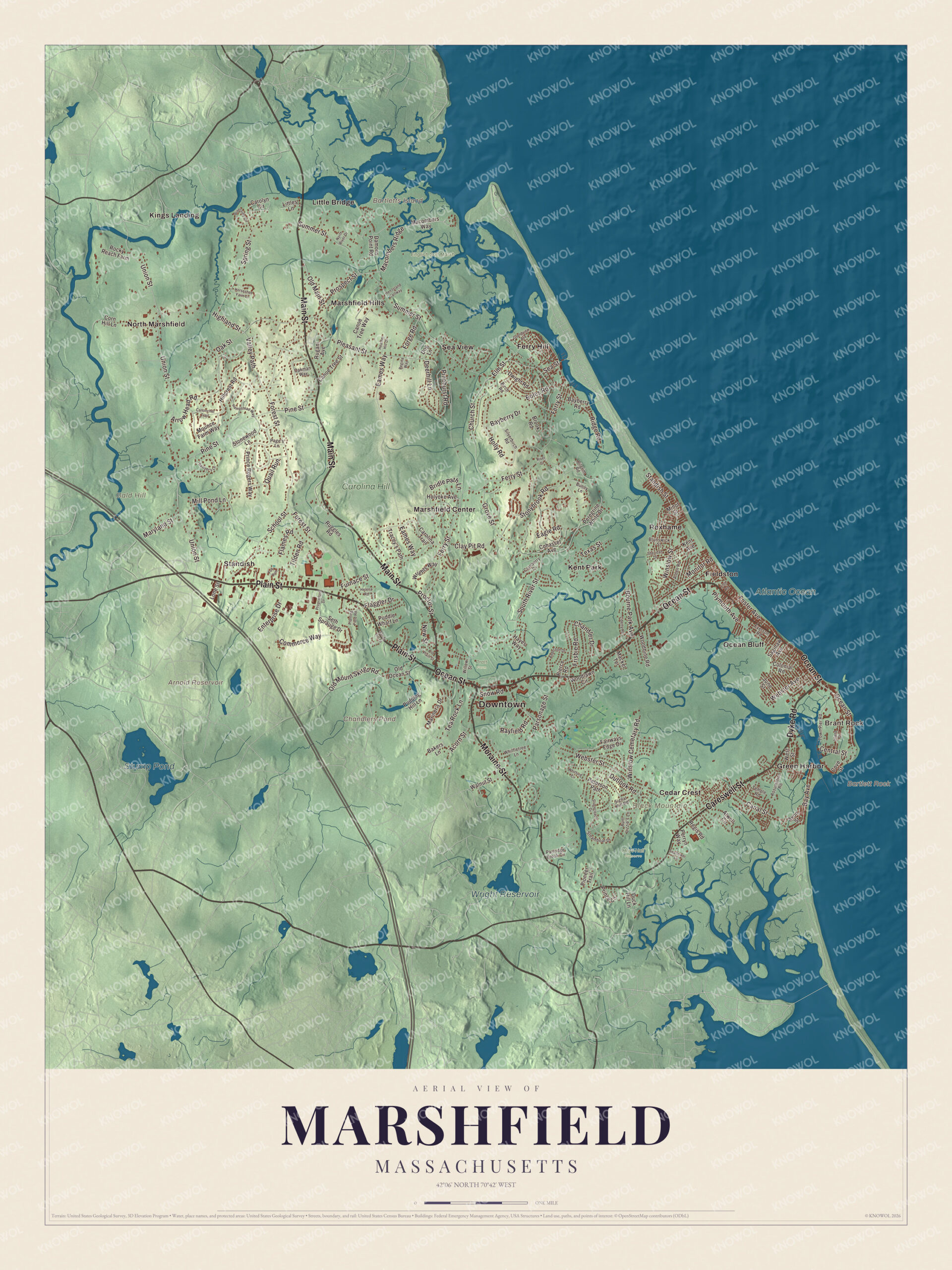 Protected watermarked complete map of Marshfield, Massachusetts