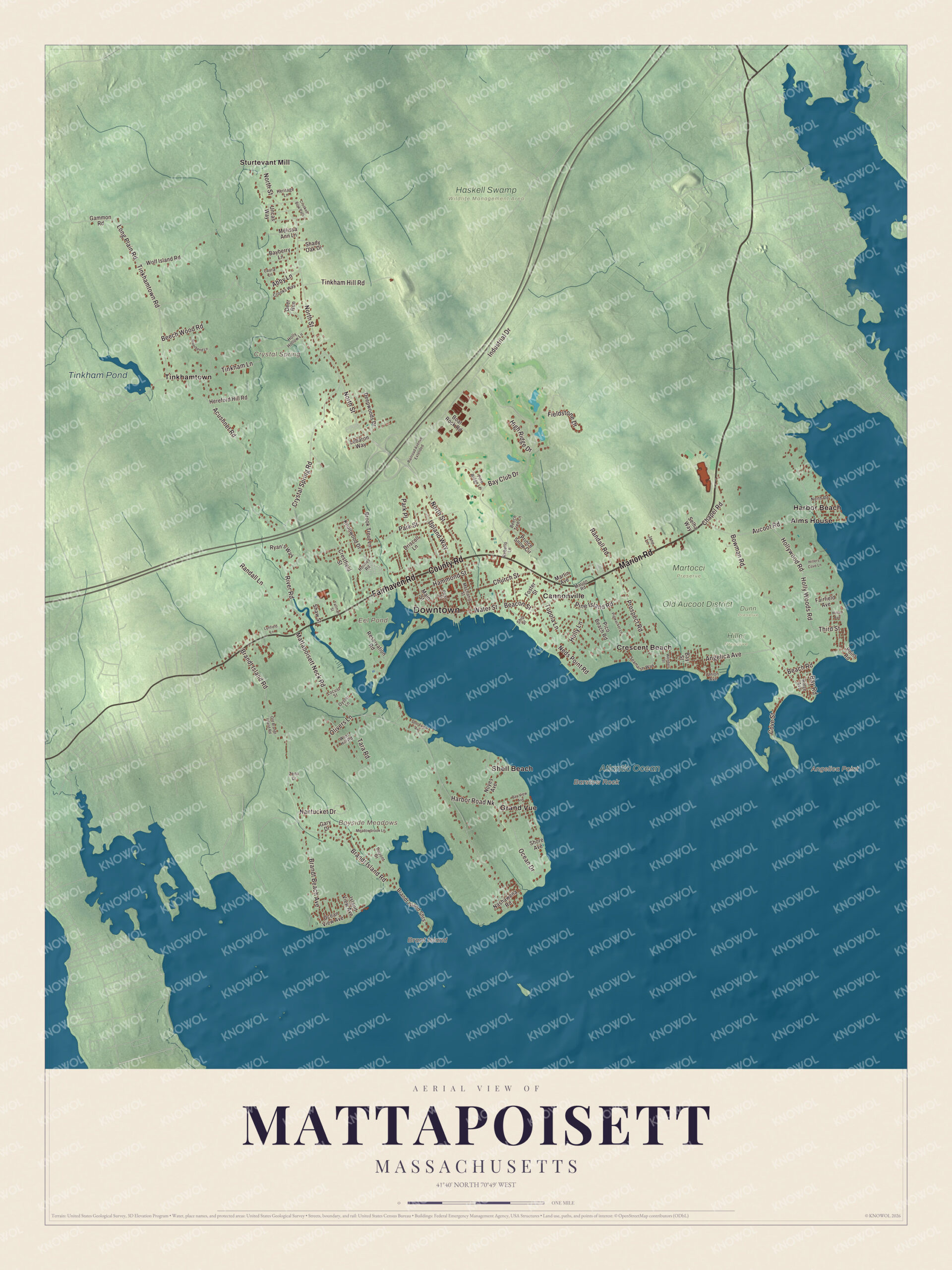 Protected watermarked complete map of Mattapoisett, Massachusetts