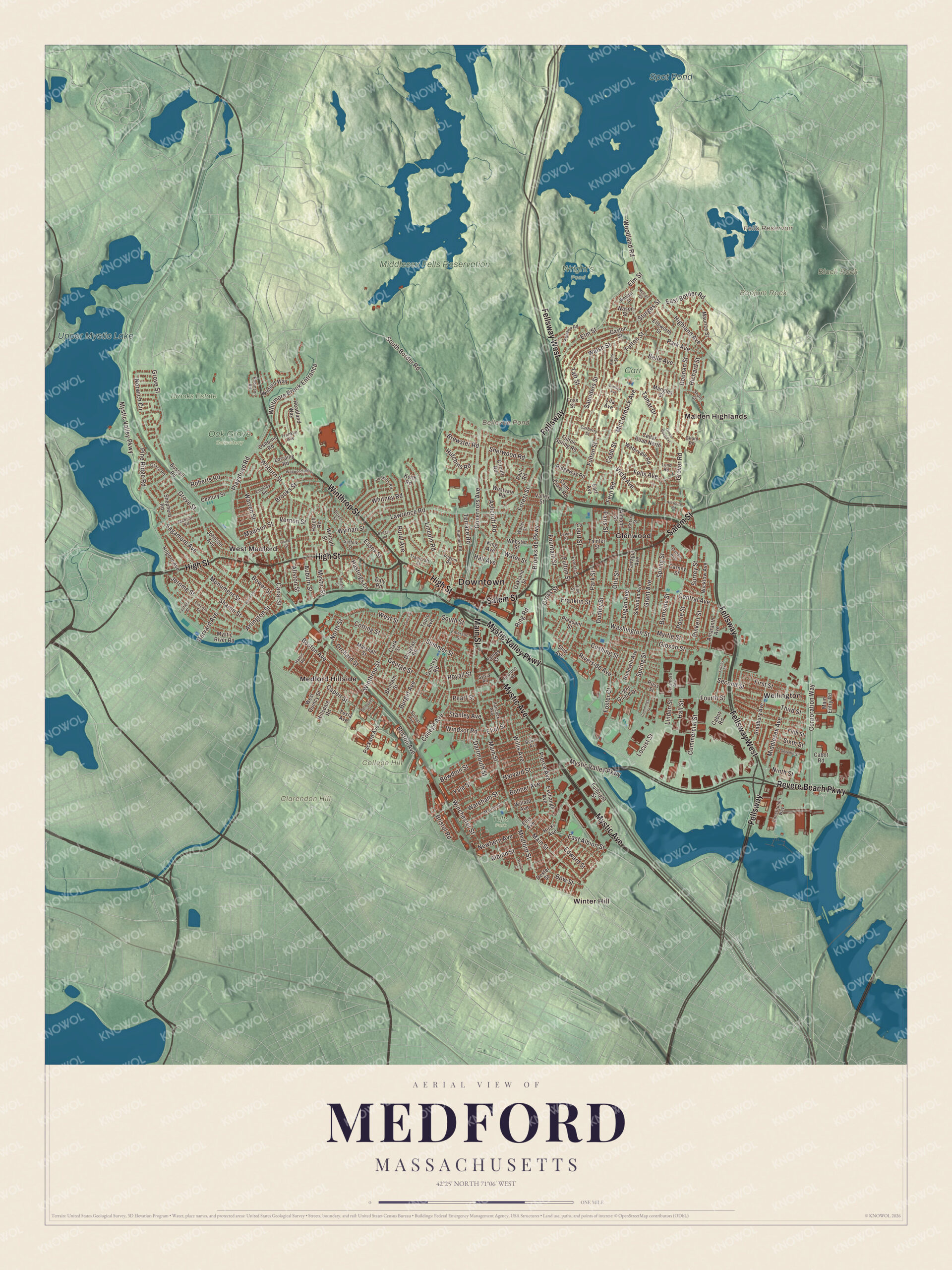 Protected watermarked complete map of Medford, Massachusetts