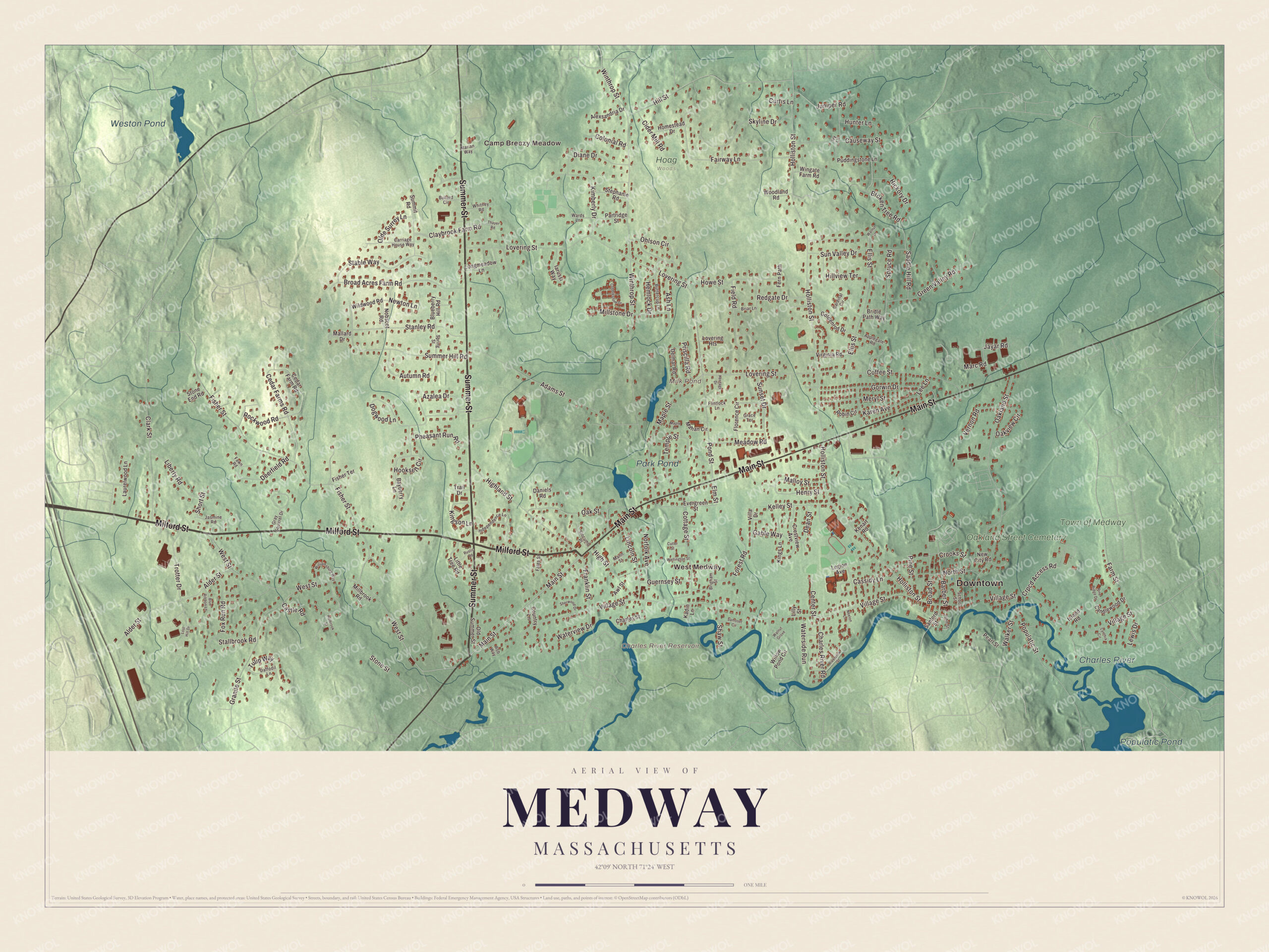 Protected watermarked complete map of Medway, Massachusetts