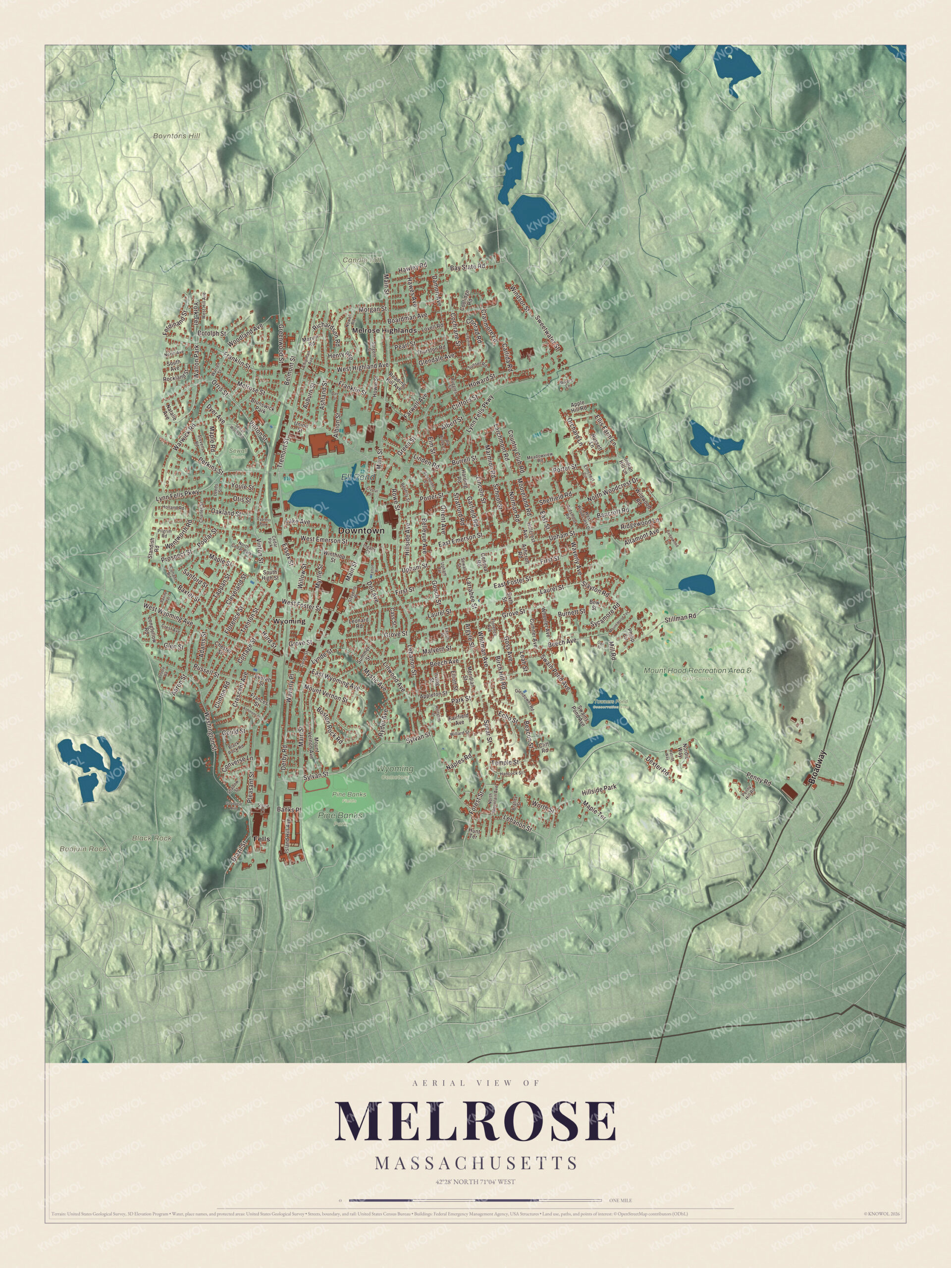 Protected watermarked complete map of Melrose, Massachusetts