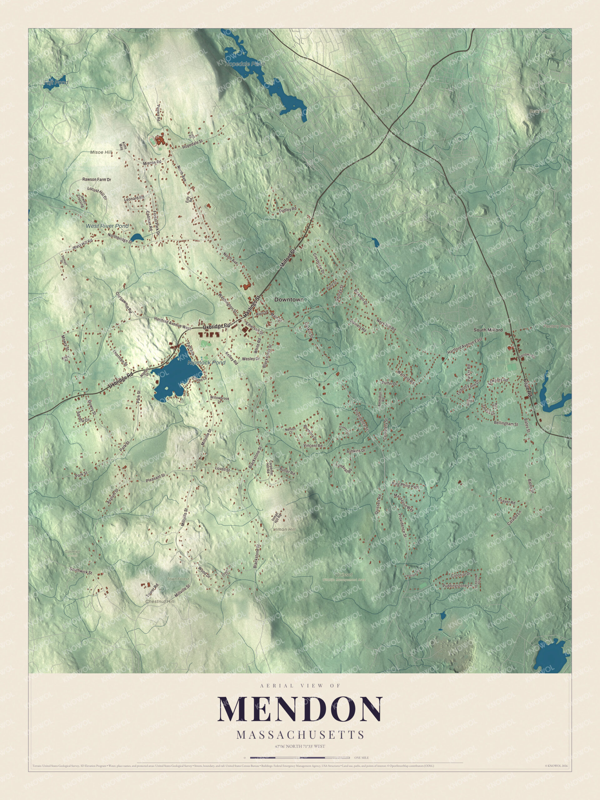 Protected watermarked complete map of Mendon, Massachusetts
