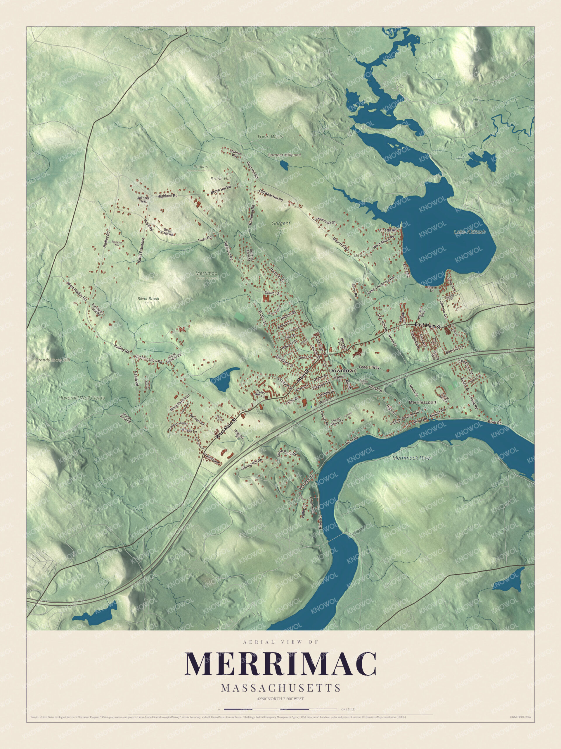 Protected watermarked complete map of Merrimac, Massachusetts