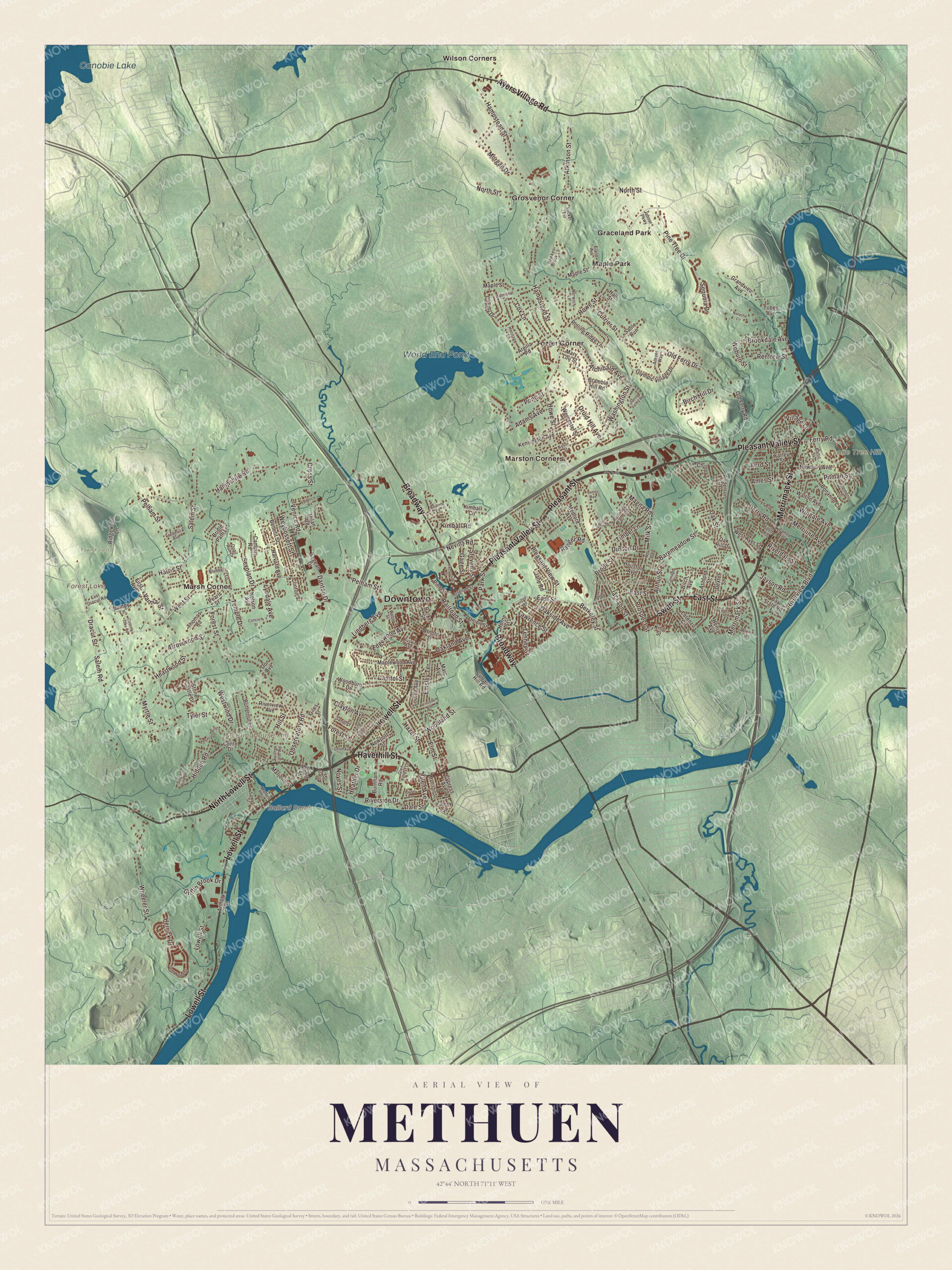 Protected watermarked complete map of Methuen, Massachusetts