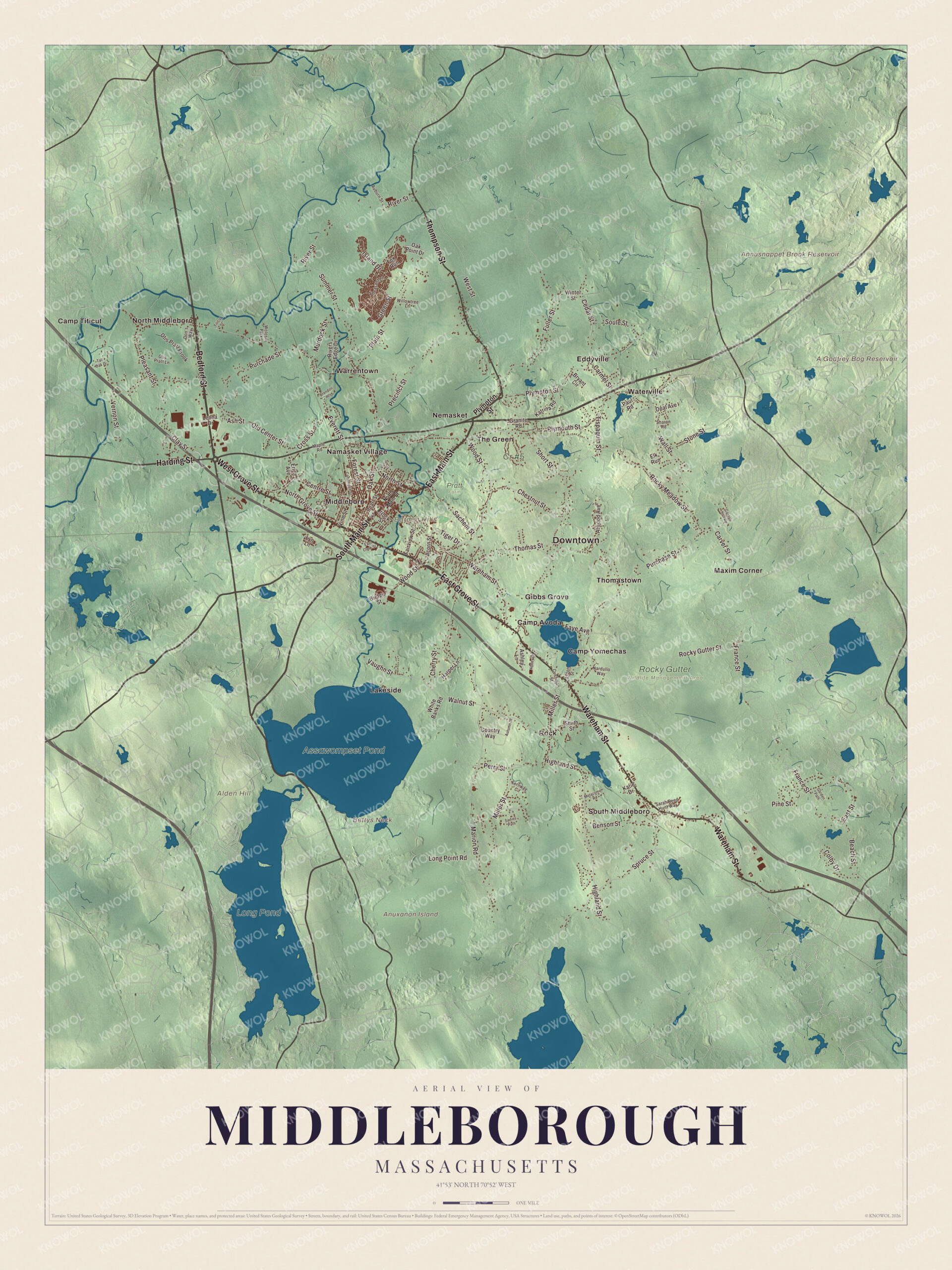 Protected watermarked complete map of Middleborough, Massachusetts