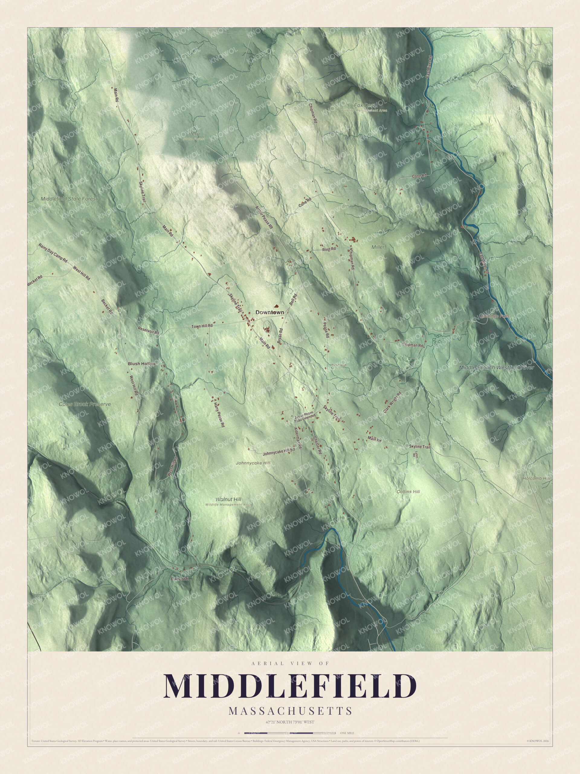 Protected watermarked complete map of Middlefield, Massachusetts