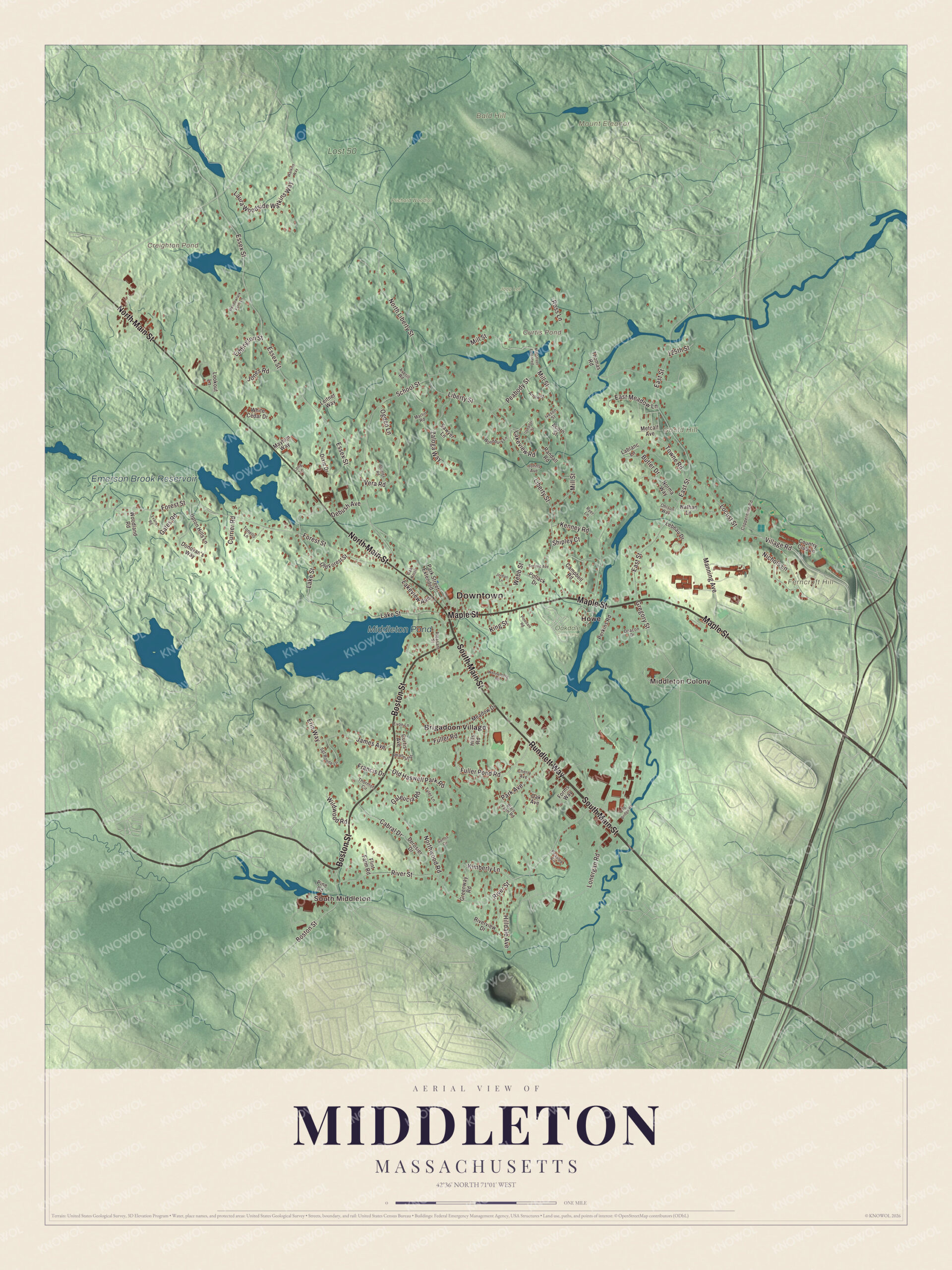 Protected watermarked complete map of Middleton, Massachusetts