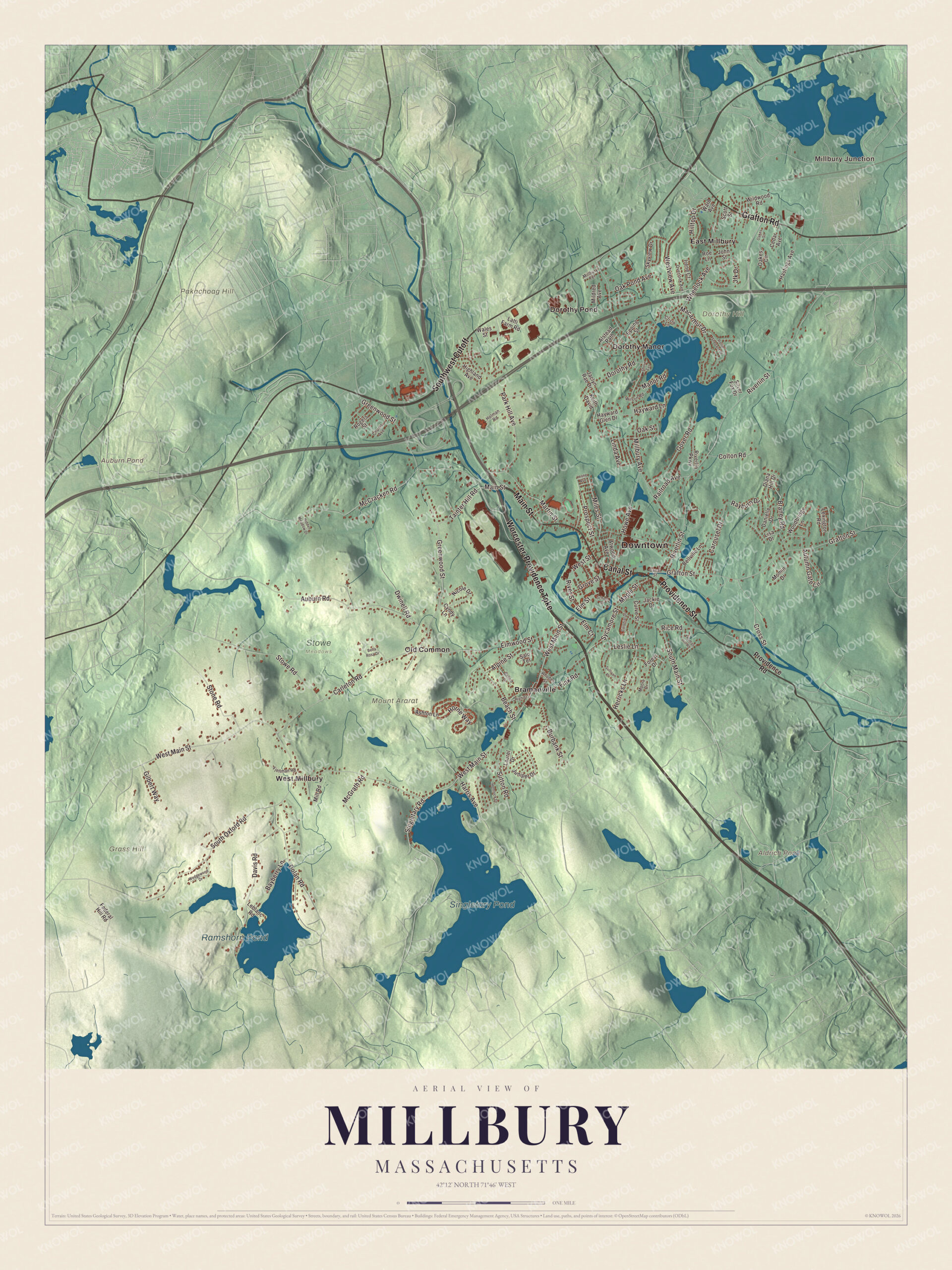 Protected watermarked complete map of Millbury, Massachusetts