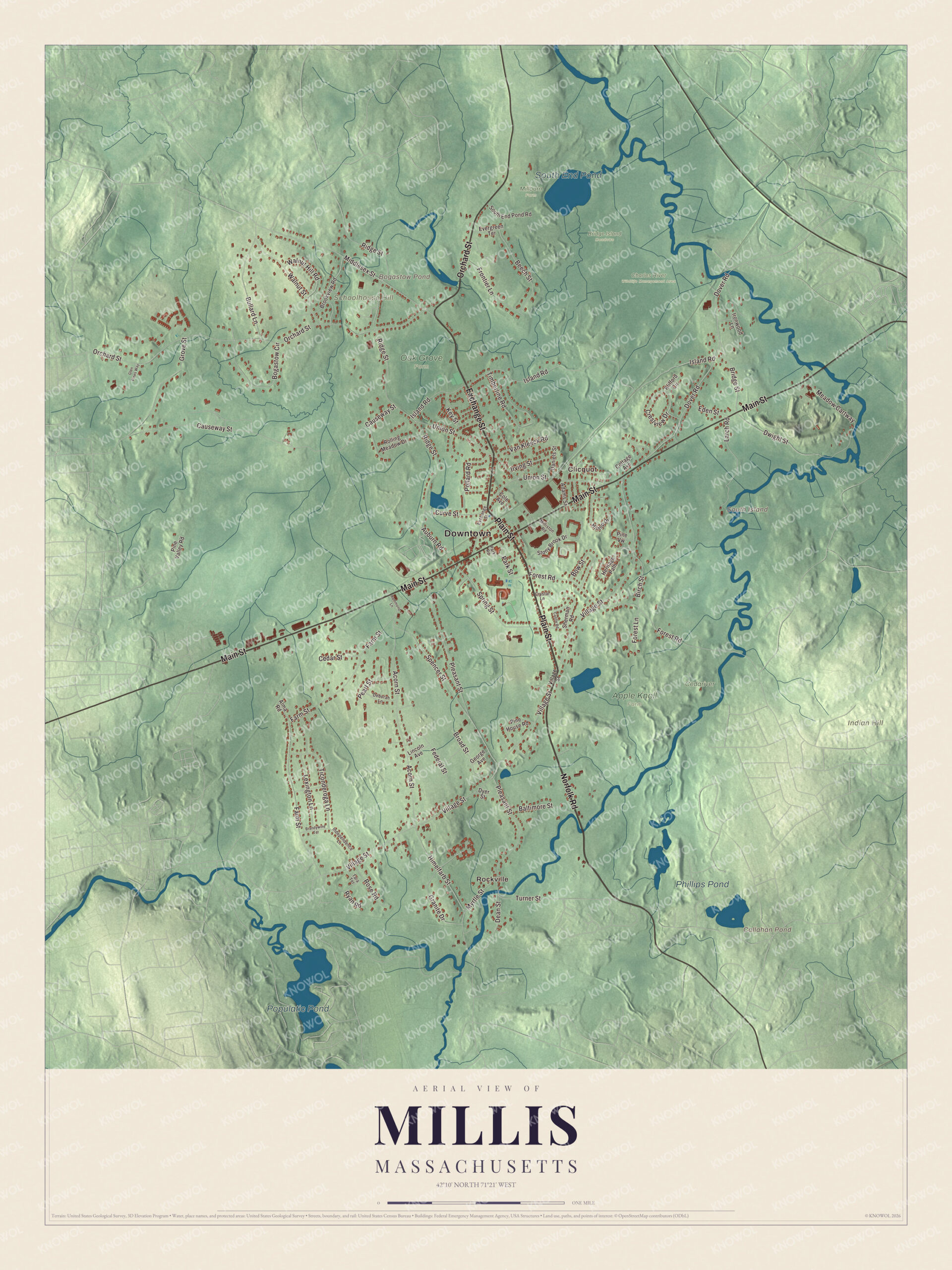 Protected watermarked complete map of Millis, Massachusetts
