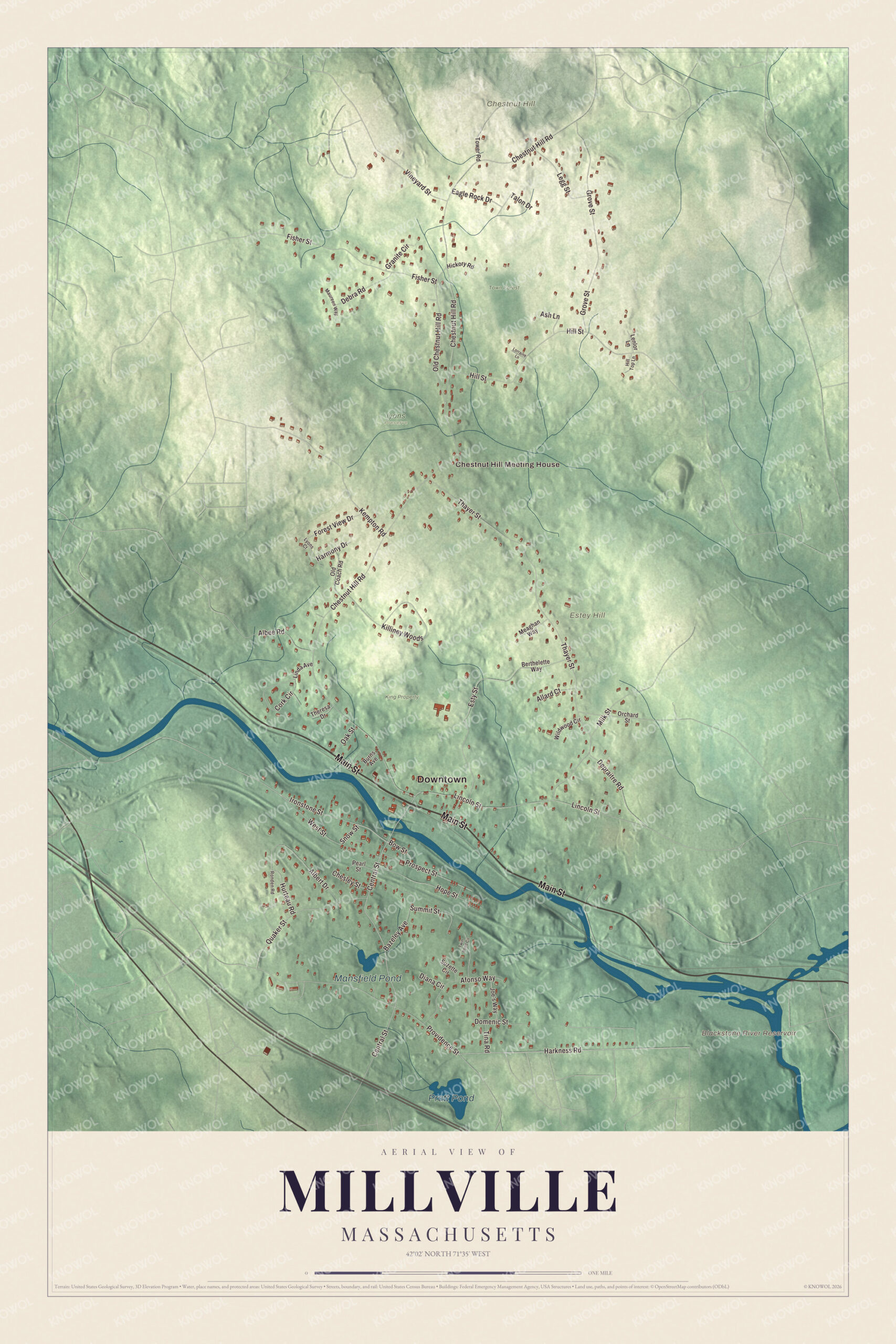 Protected watermarked complete map of Millville, Massachusetts