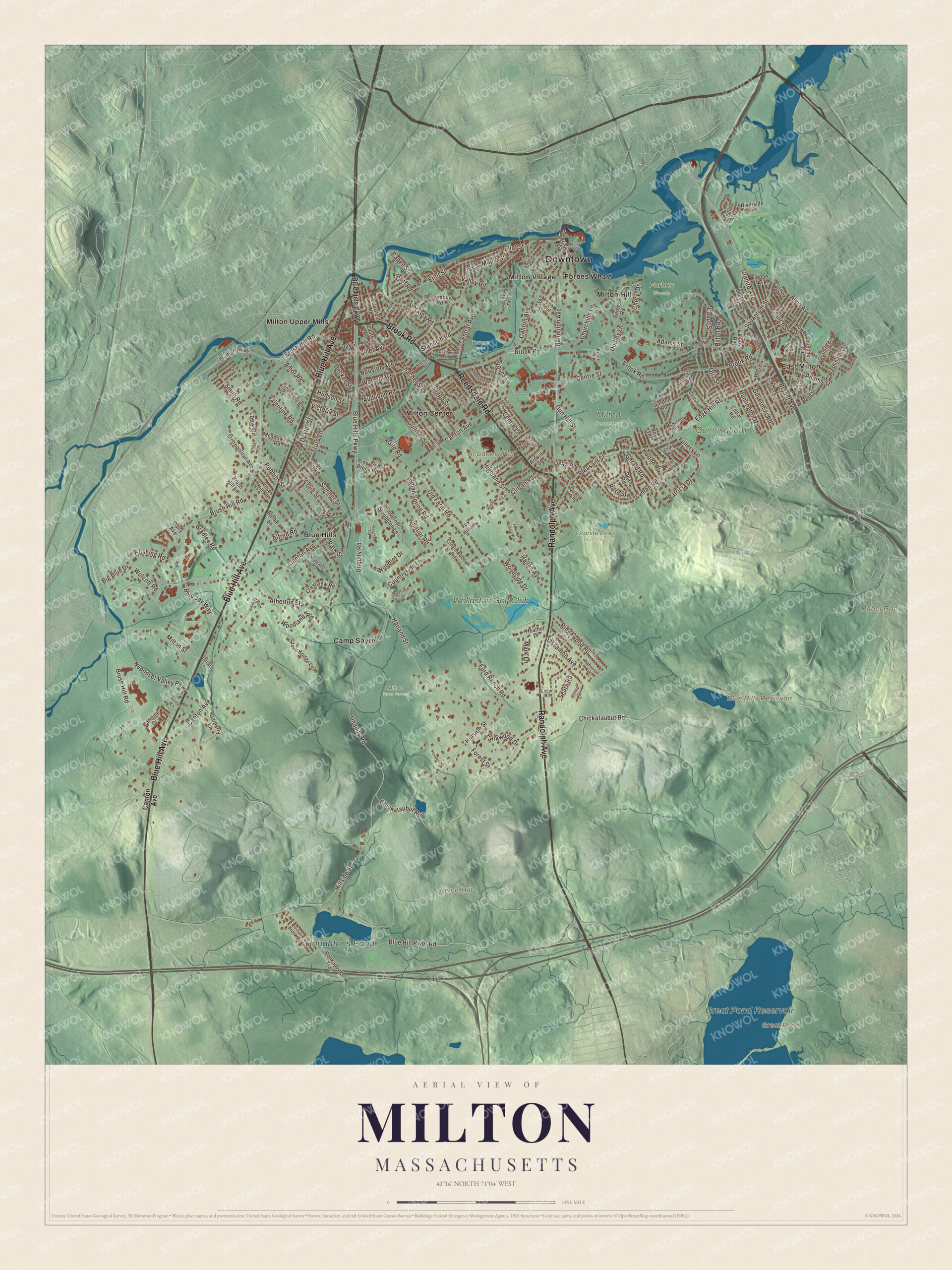 Protected watermarked complete map of Milton, Massachusetts