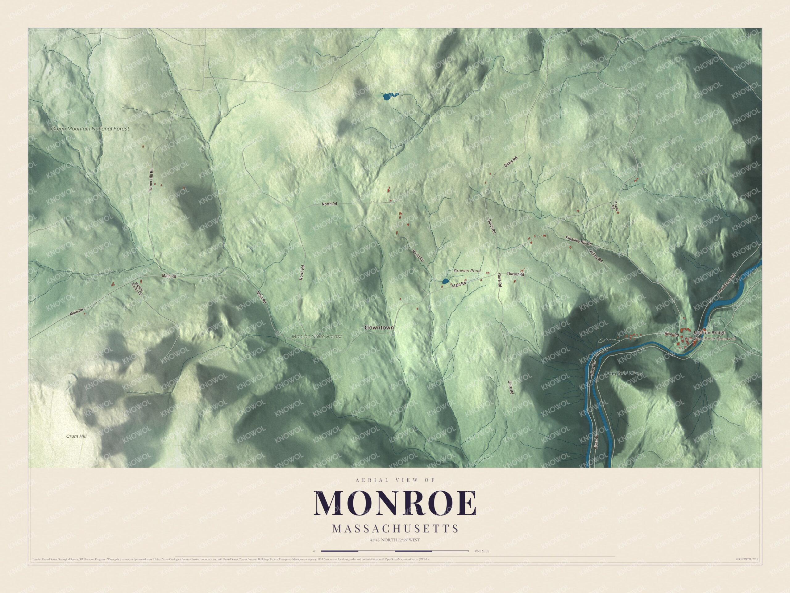 Protected watermarked complete map of Monroe, Massachusetts