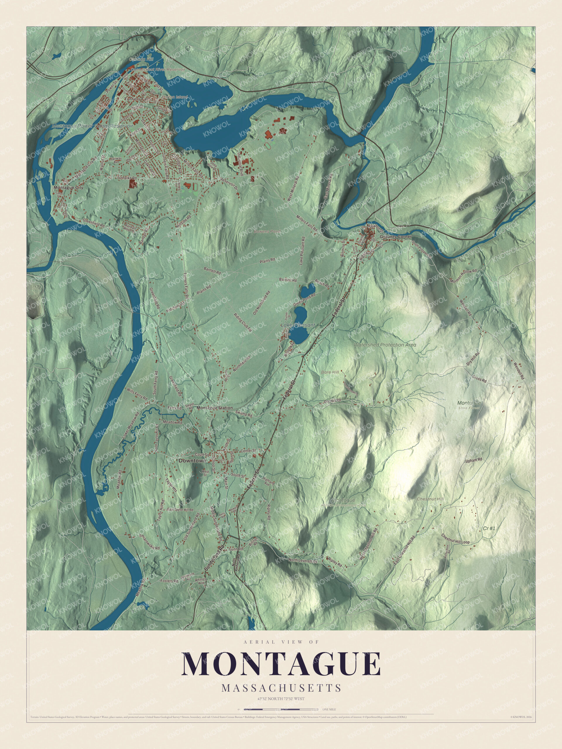 Protected watermarked complete map of Montague, Massachusetts