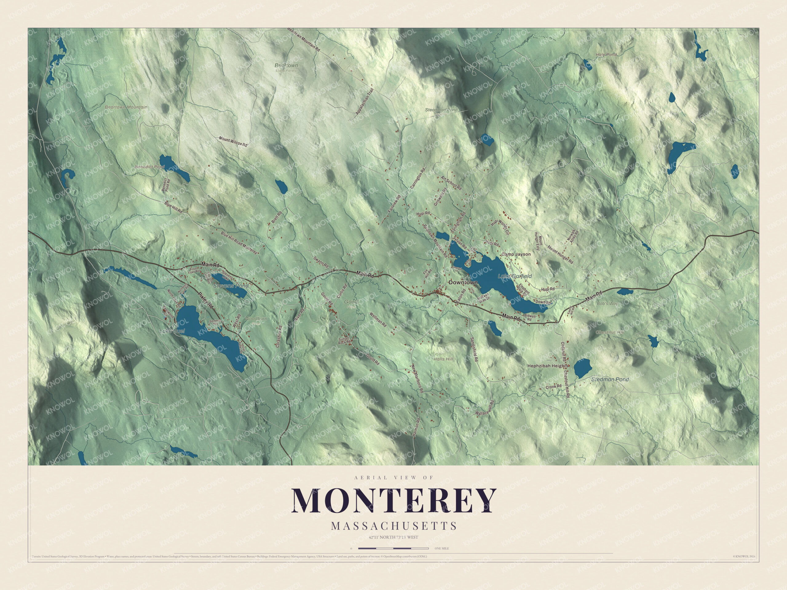 Protected watermarked complete map of Monterey, Massachusetts