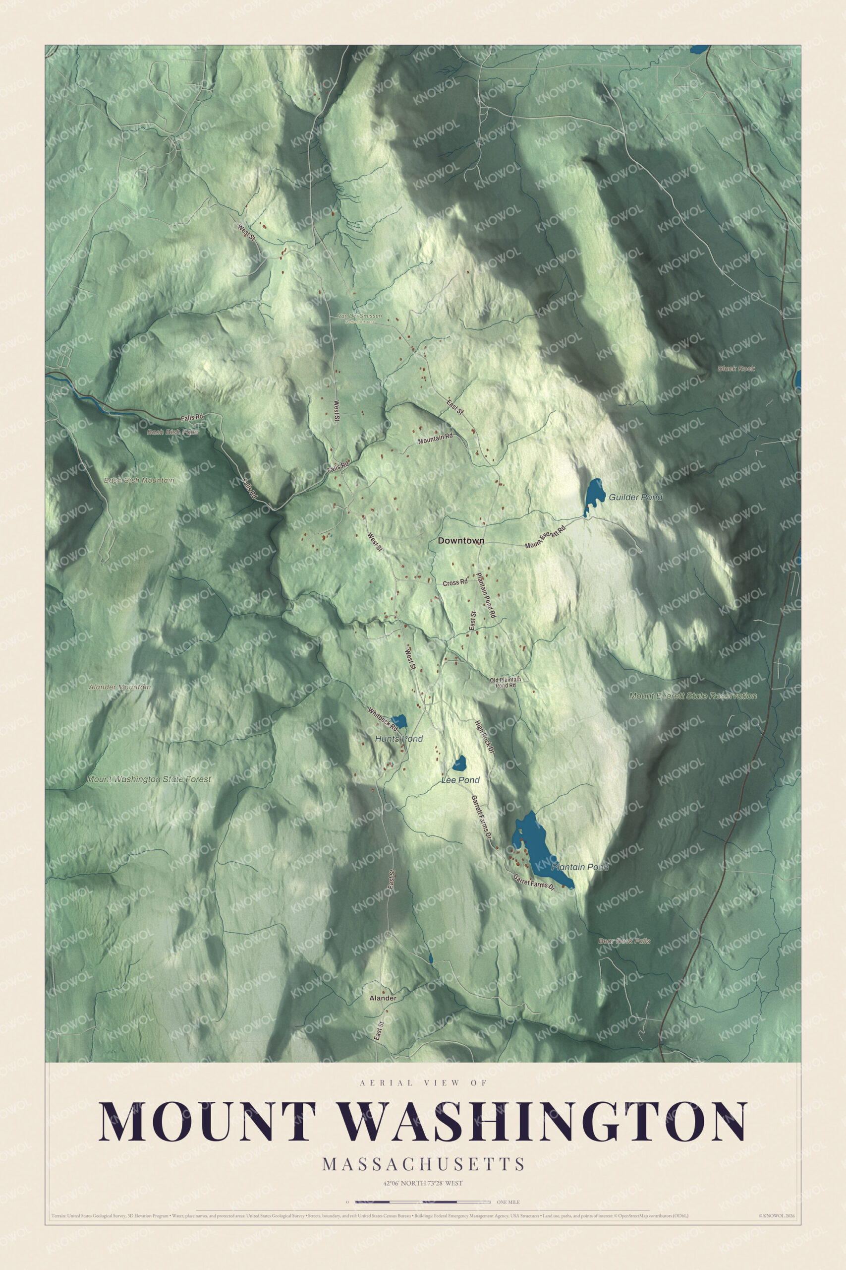 Protected watermarked complete map of Mount Washington, Massachusetts