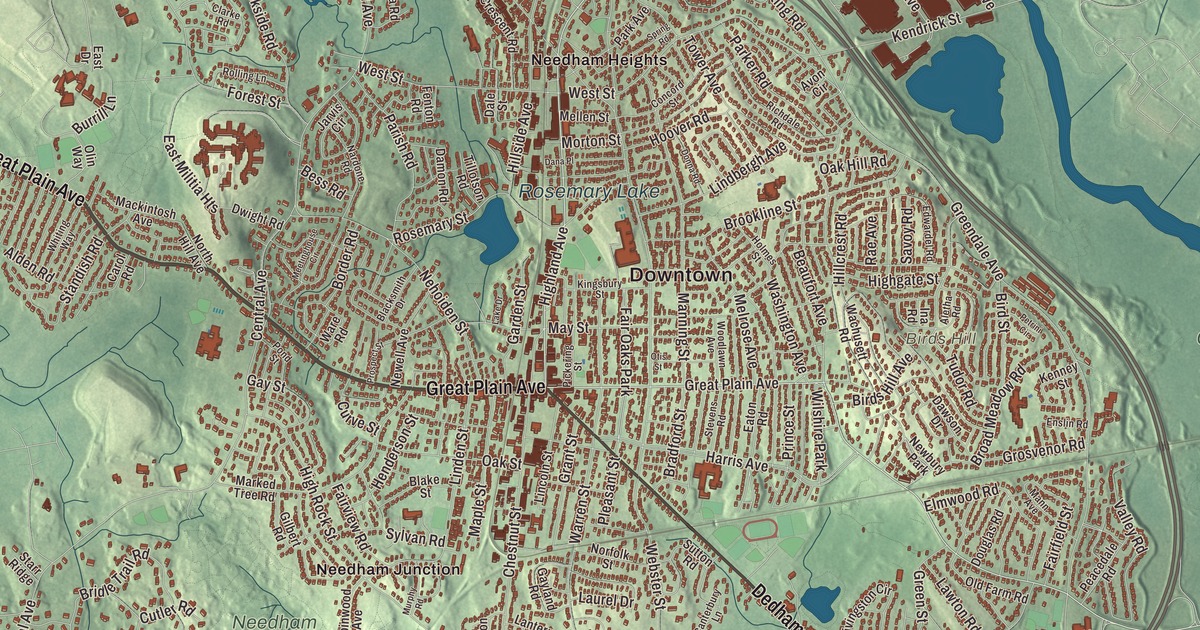 Beautifully Detailed Map of Needham, Massachusetts