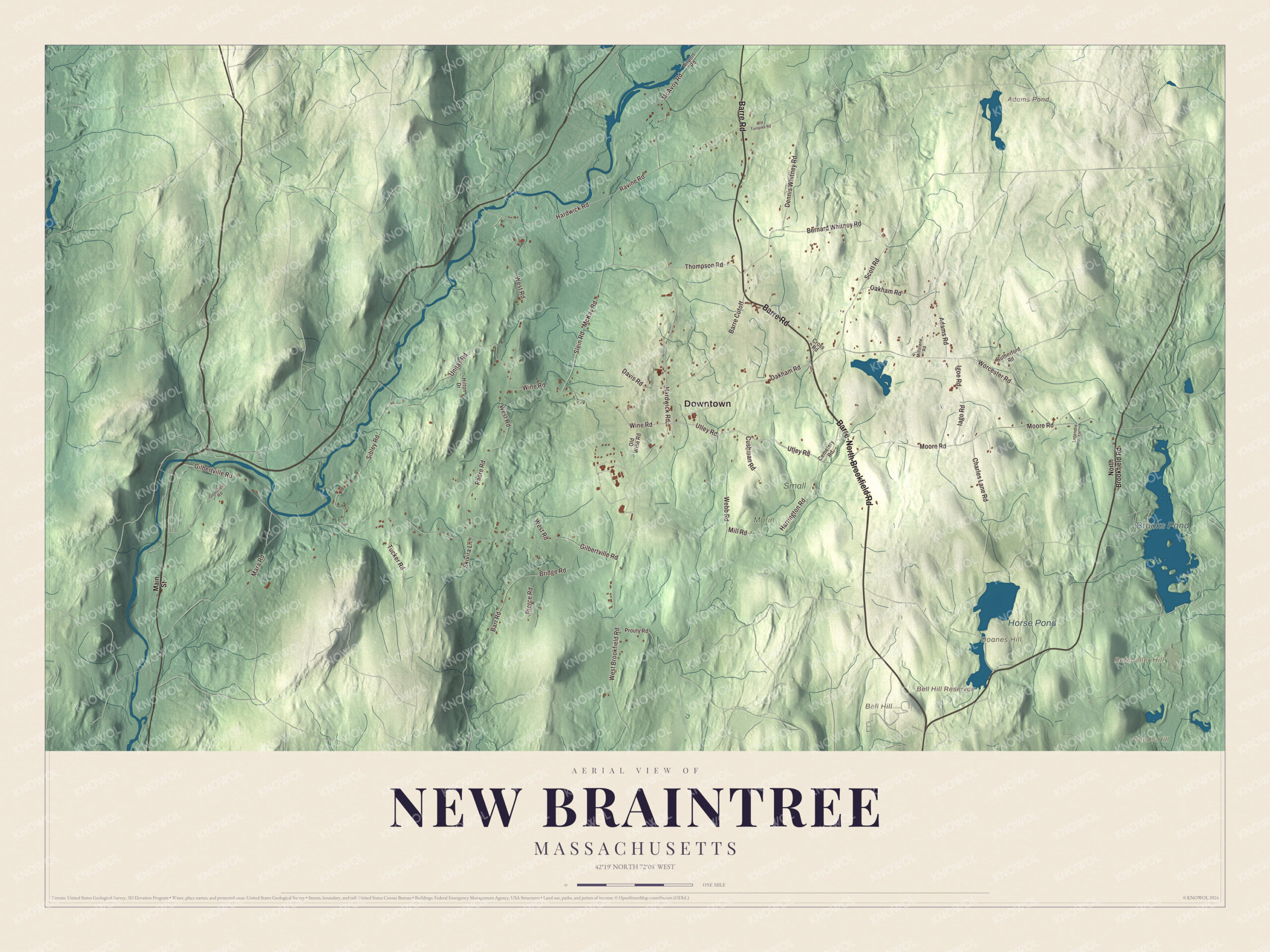 Protected watermarked complete map of New Braintree, Massachusetts