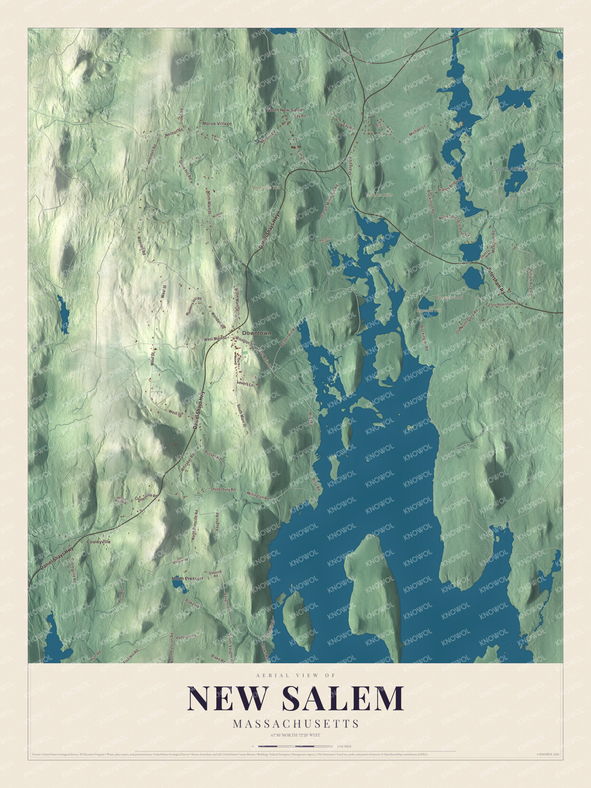 Protected watermarked complete map of New Salem, Massachusetts