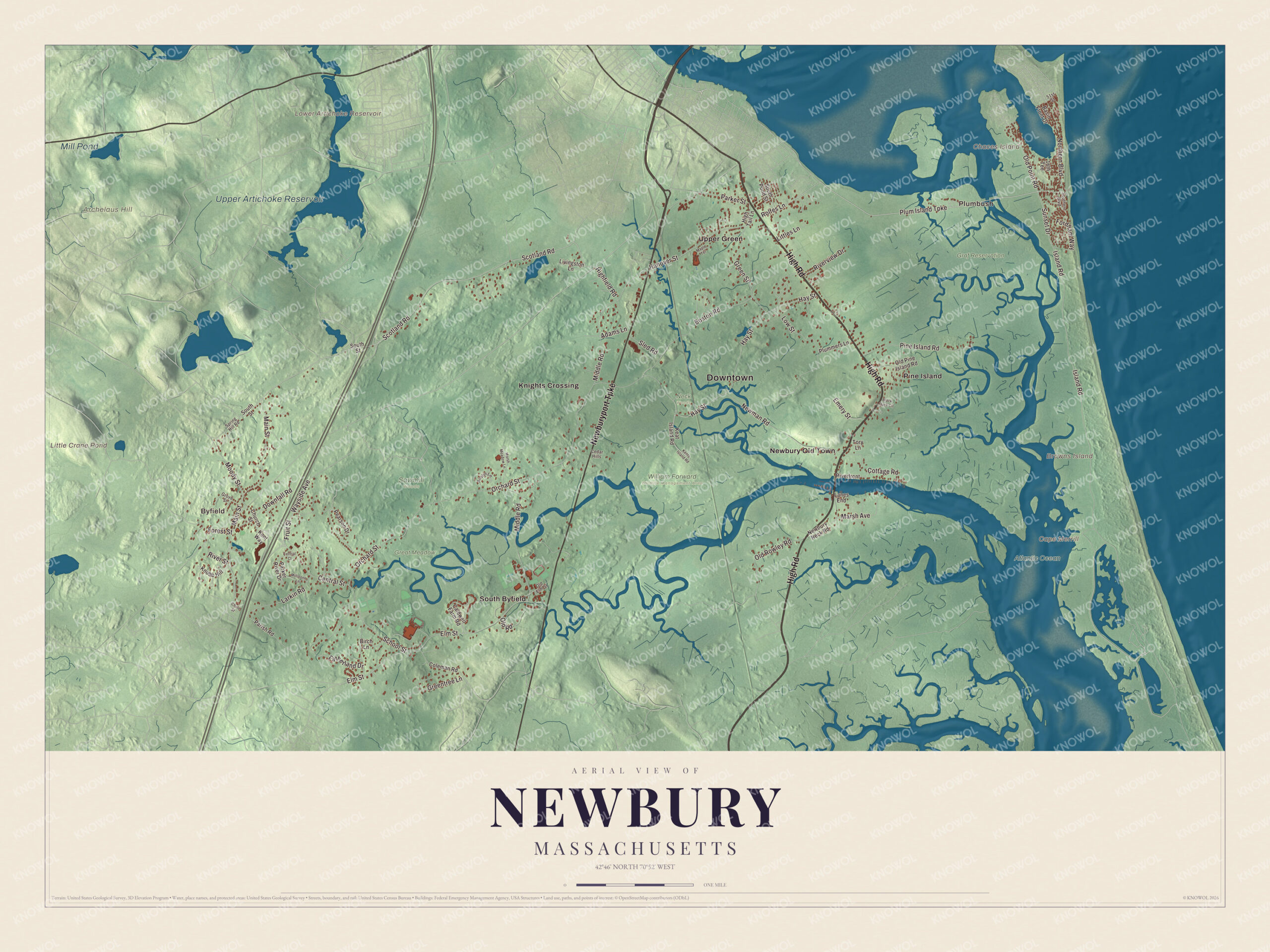 Protected watermarked complete map of Newbury, Massachusetts