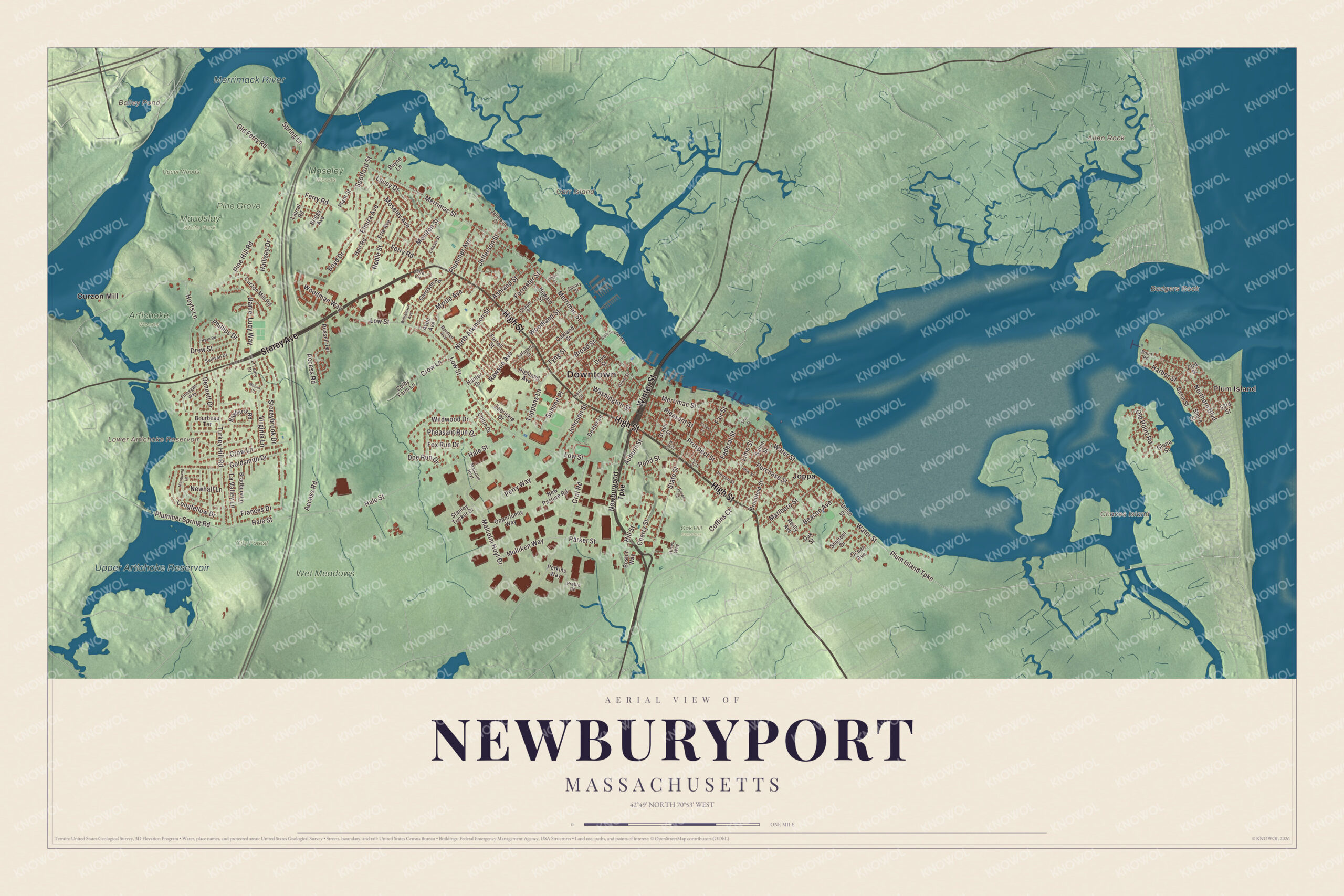 Protected watermarked complete map of Newburyport, Massachusetts