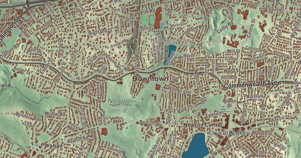 Beautifully Detailed Map of Newton, Massachusetts