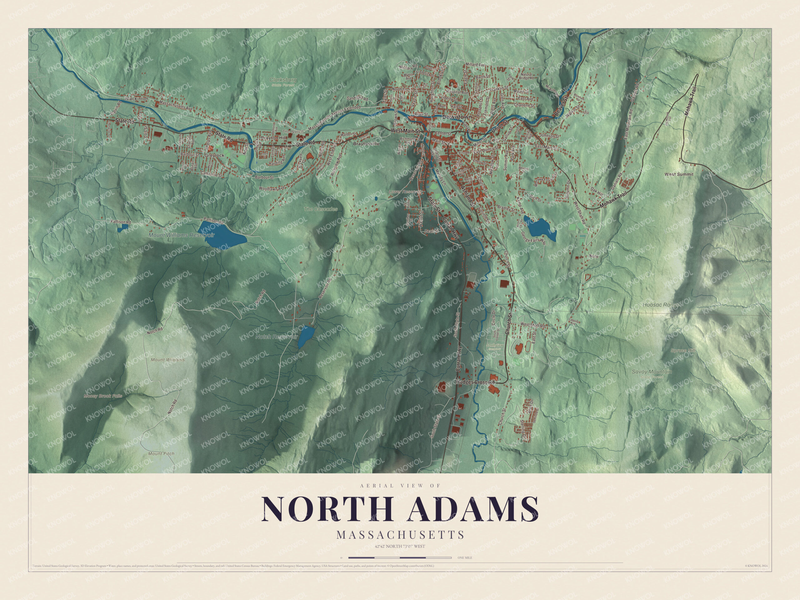Protected watermarked complete map of North Adams, Massachusetts