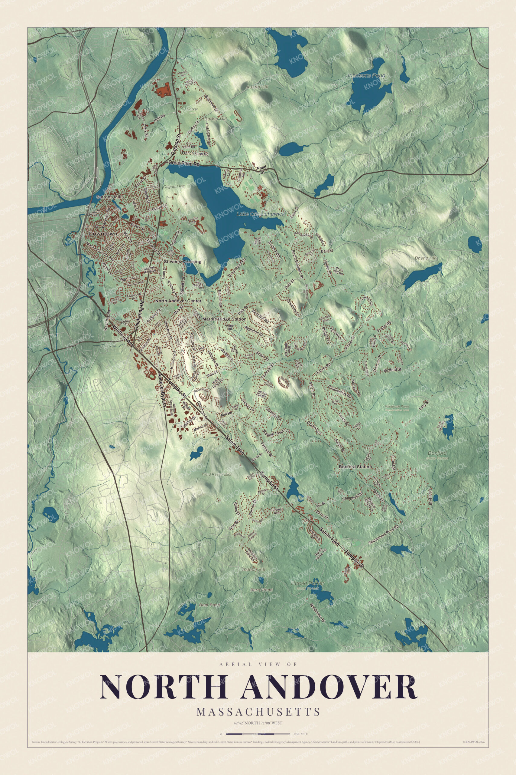 Protected watermarked complete map of North Andover, Massachusetts