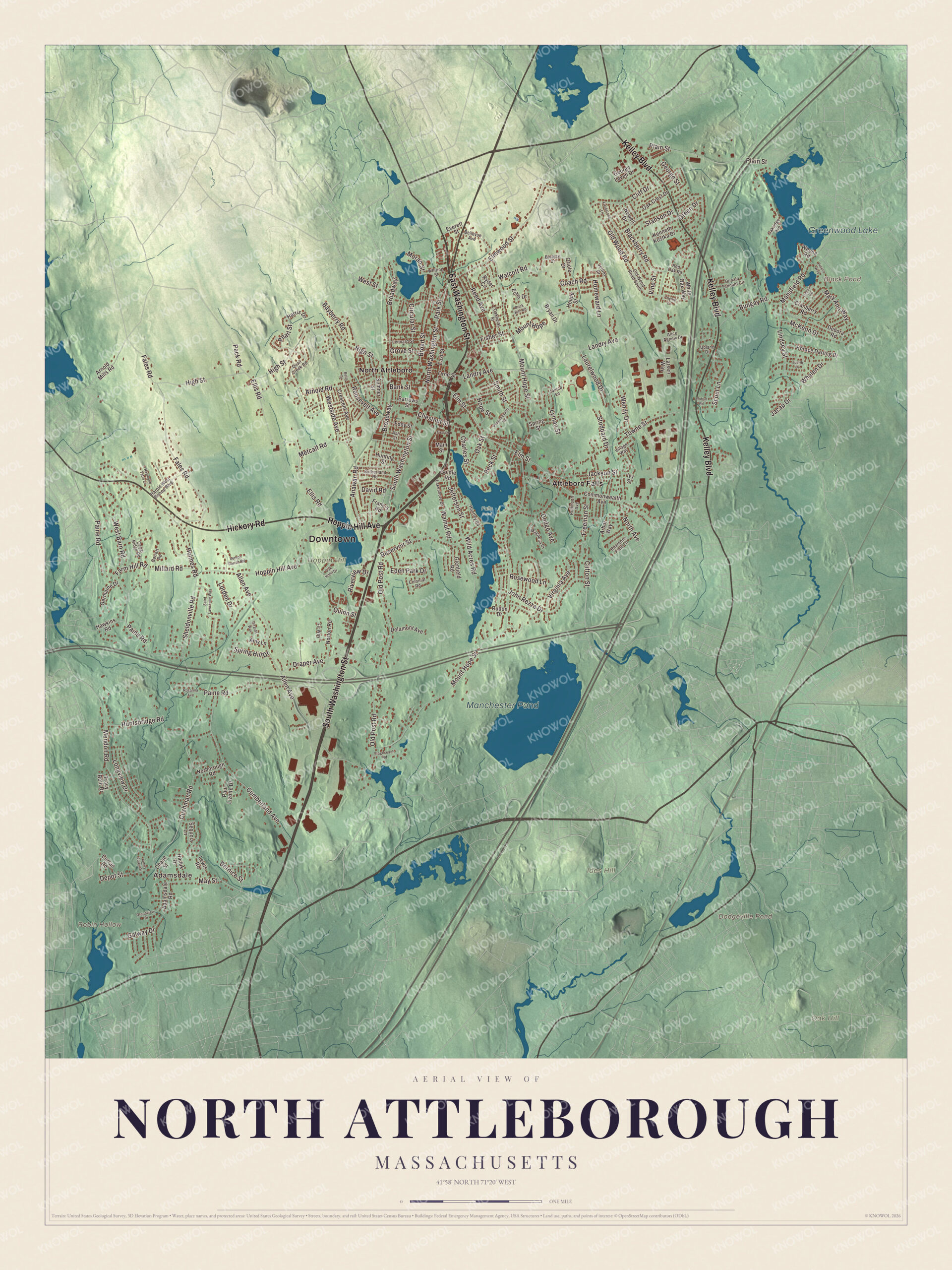 Protected watermarked complete map of North Attleborough, Massachusetts