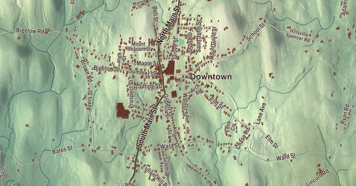 Beautifully Detailed Map of North Brookfield, Massachusetts