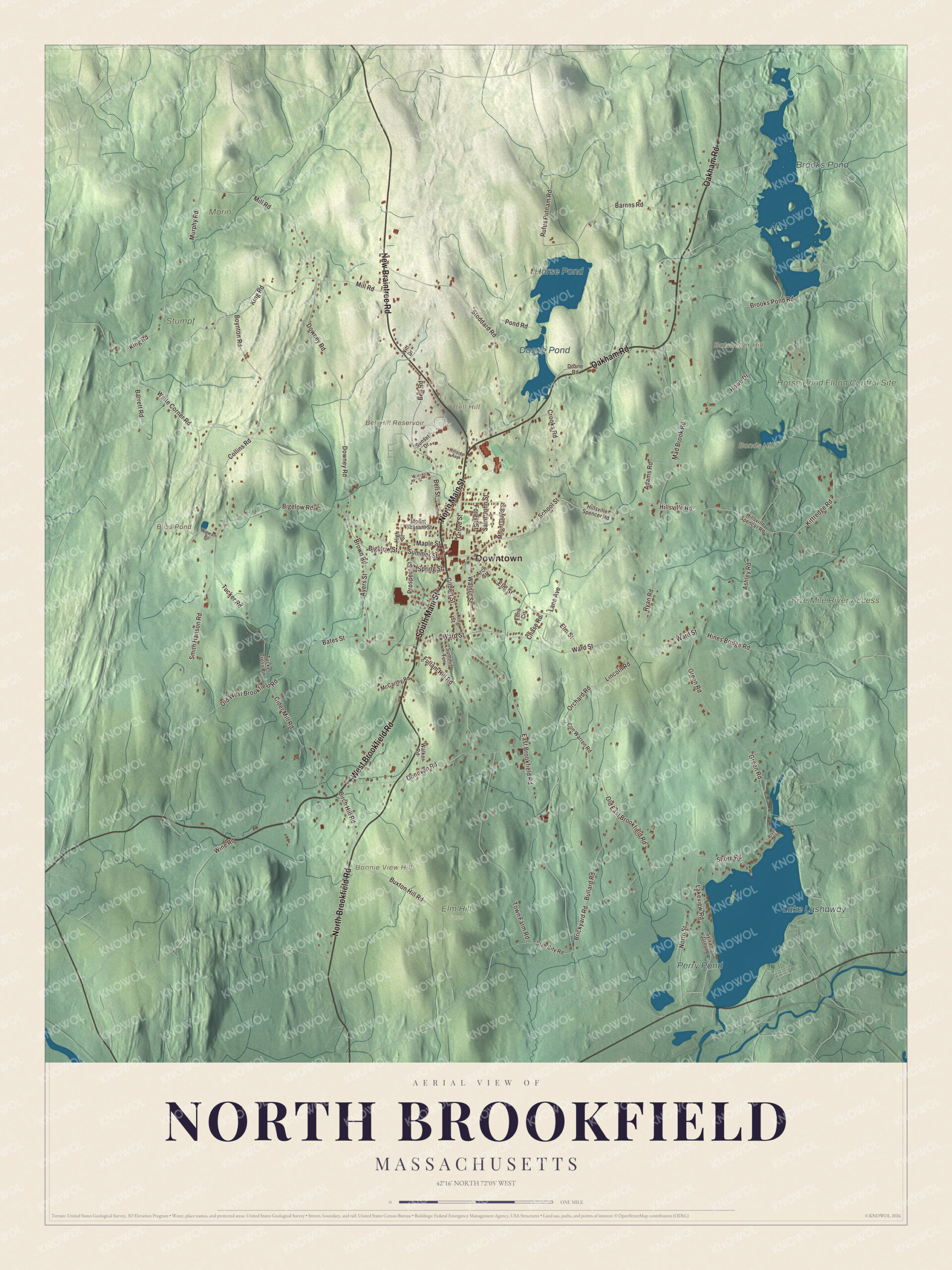 Protected watermarked complete map of North Brookfield, Massachusetts