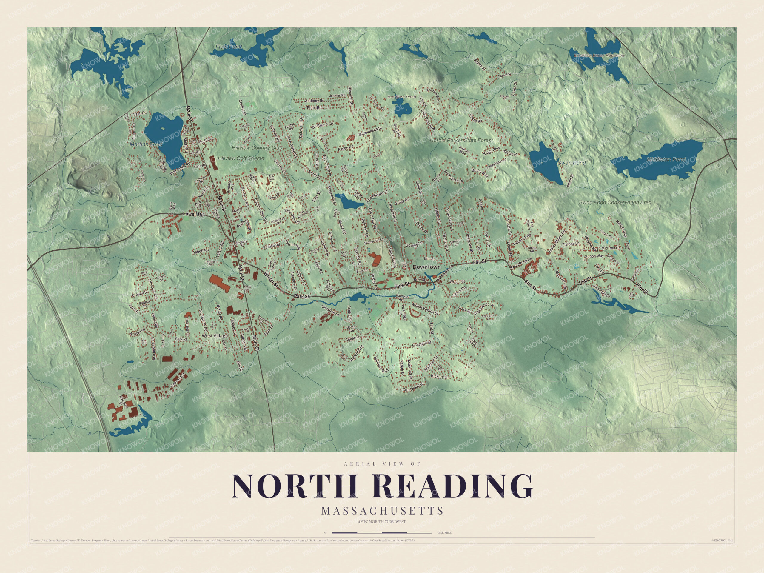 Protected watermarked complete map of North Reading, Massachusetts