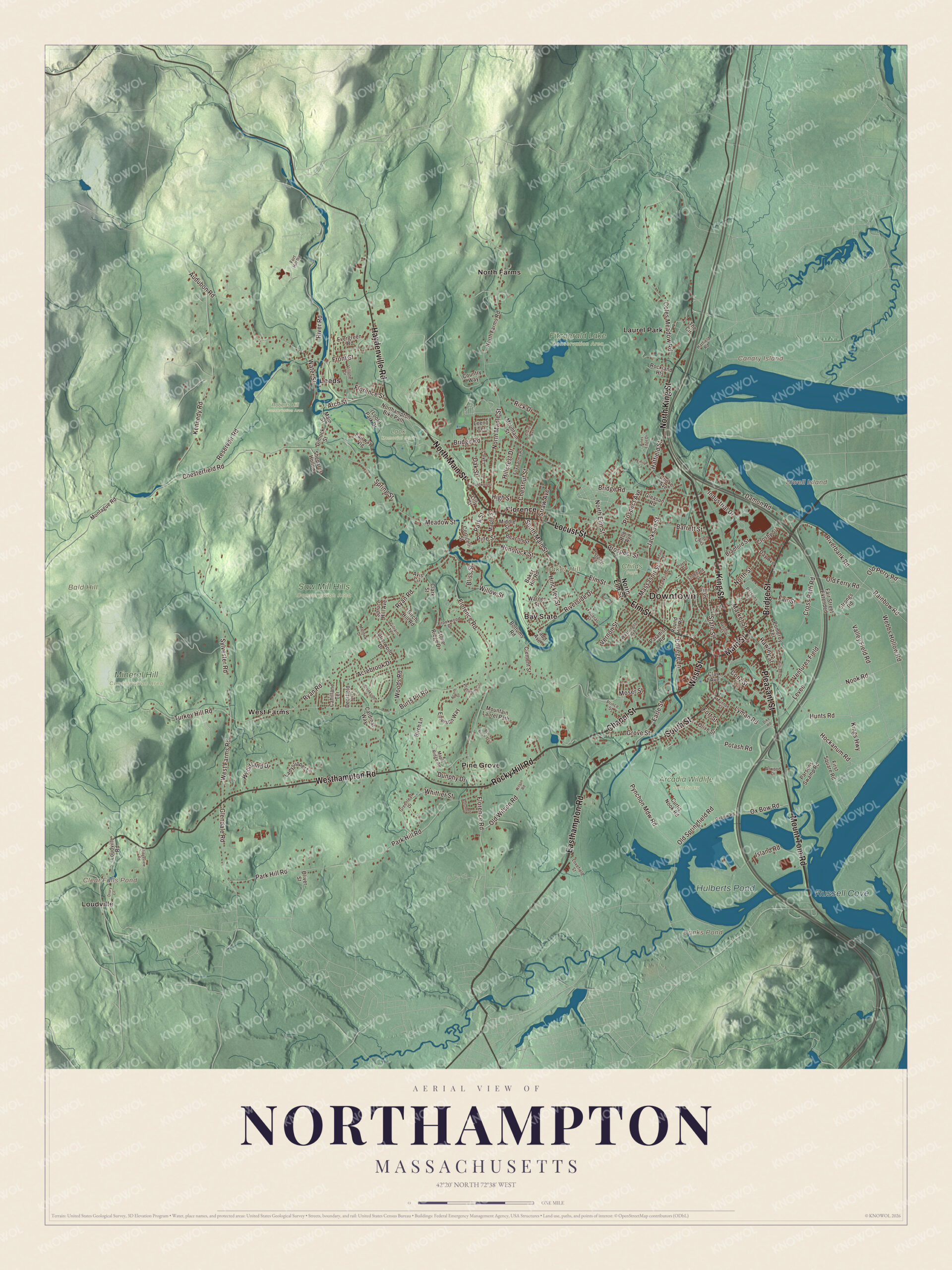 Protected watermarked complete map of Northampton, Massachusetts