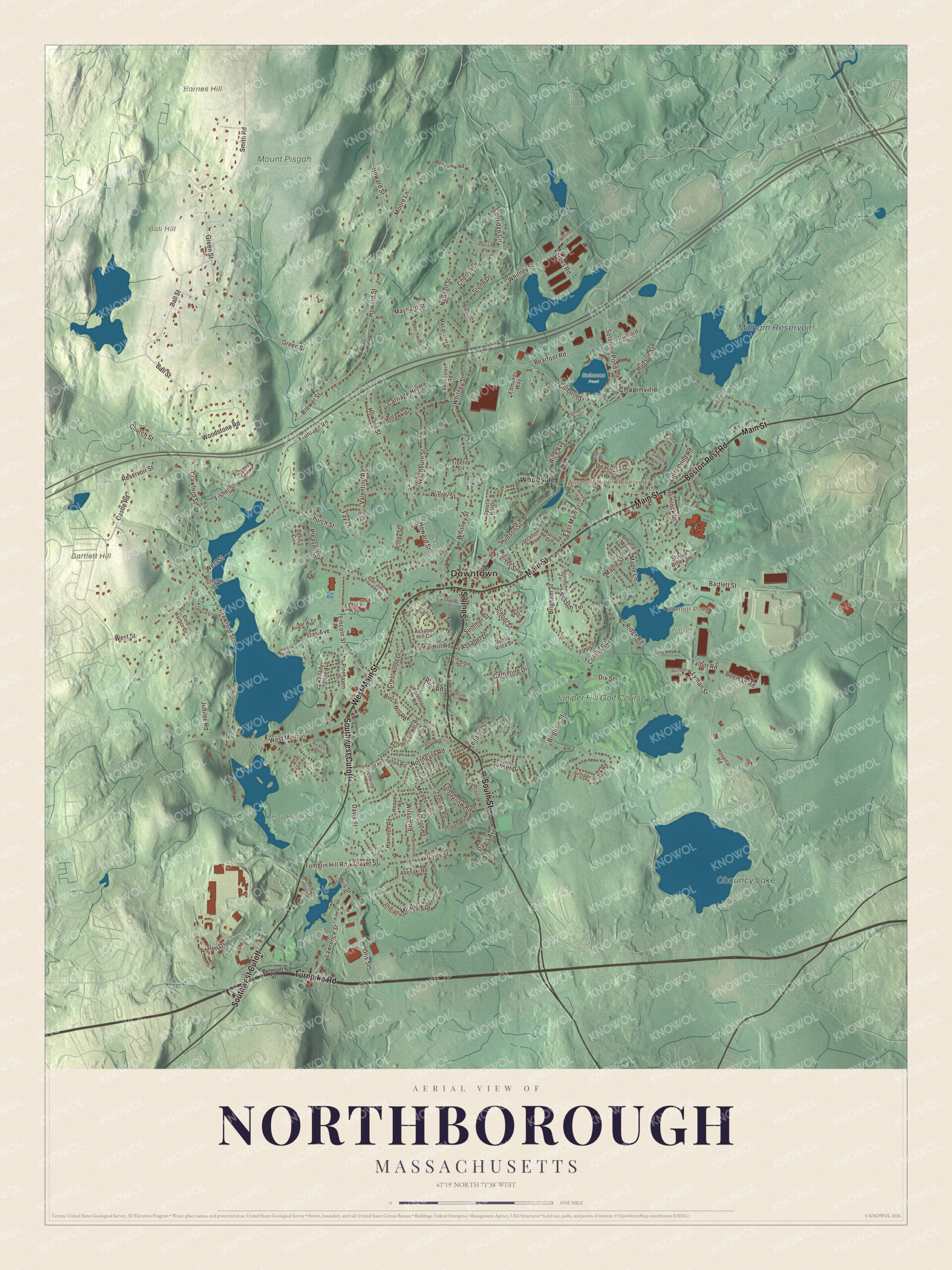 Protected watermarked complete map of Northborough, Massachusetts