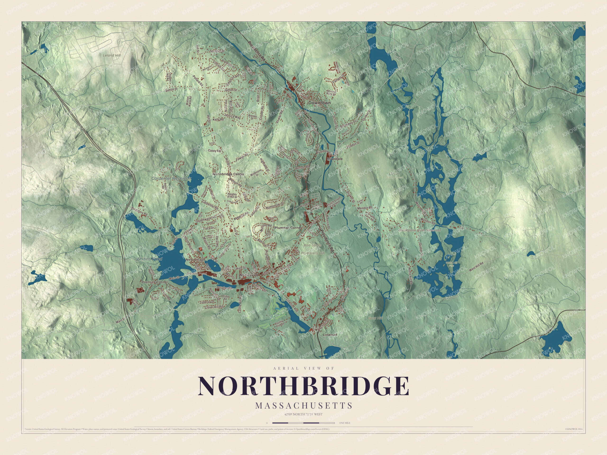 Protected watermarked complete map of Northbridge, Massachusetts