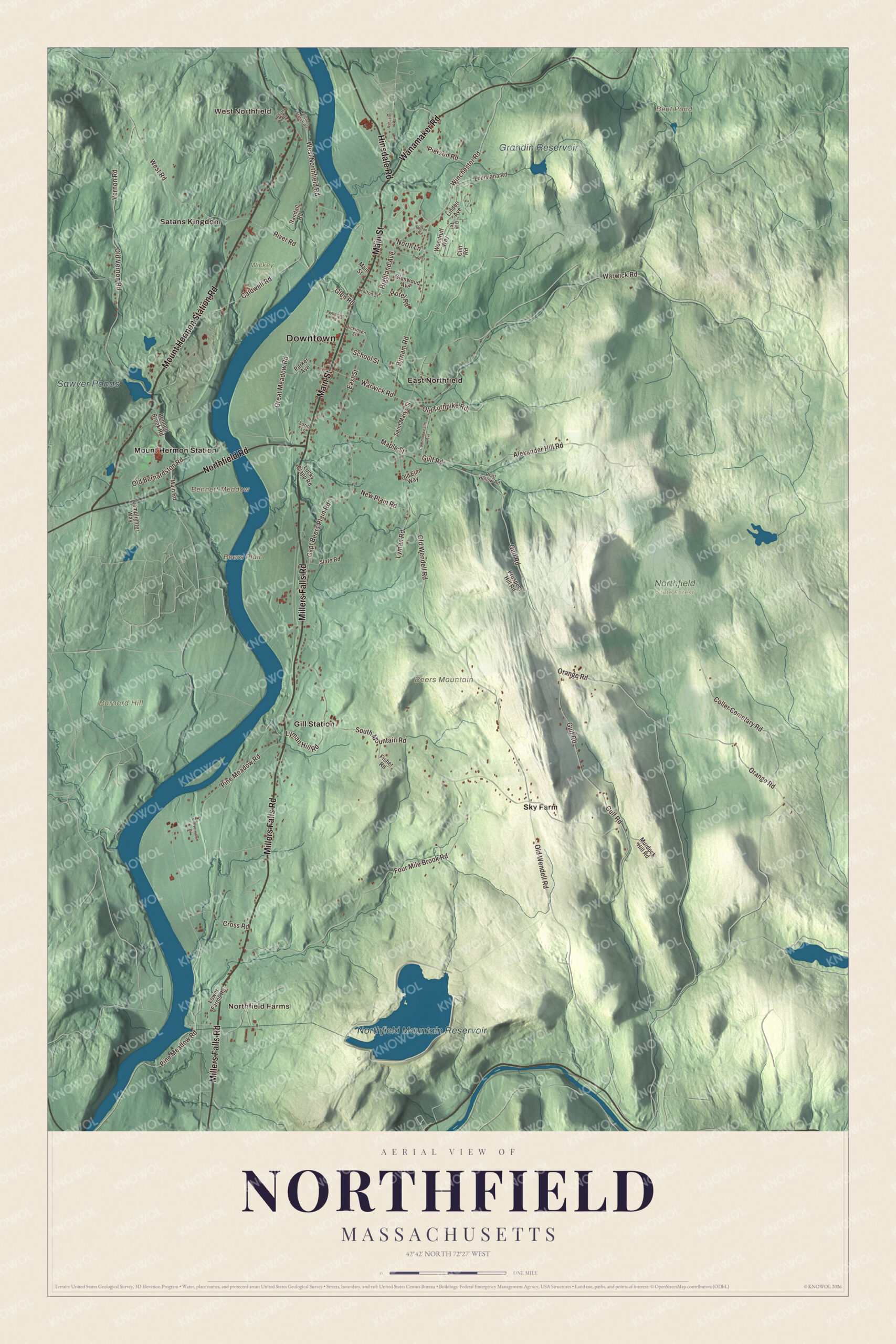 Protected watermarked complete map of Northfield, Massachusetts