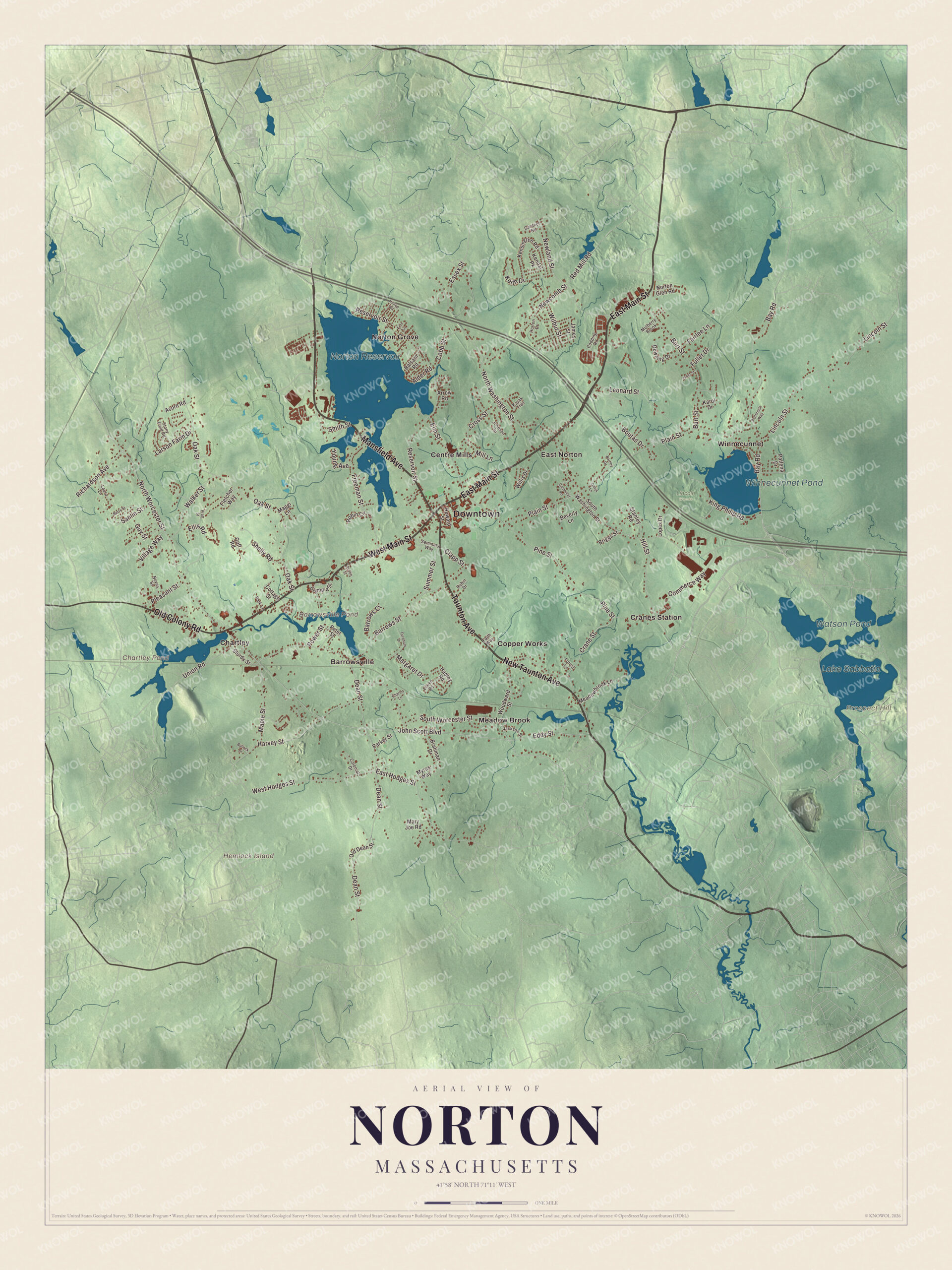 Protected watermarked complete map of Norton, Massachusetts