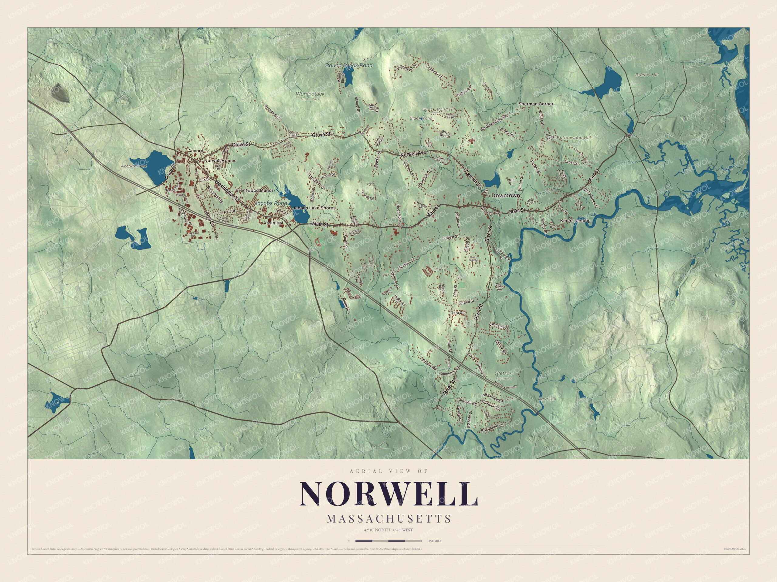 Protected watermarked complete map of Norwell, Massachusetts
