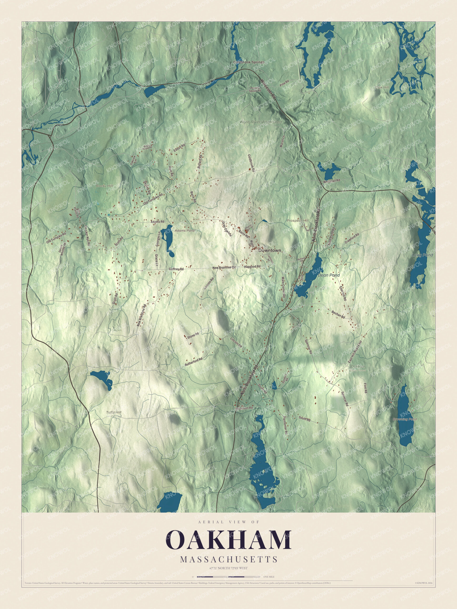 Protected watermarked complete map of Oakham, Massachusetts