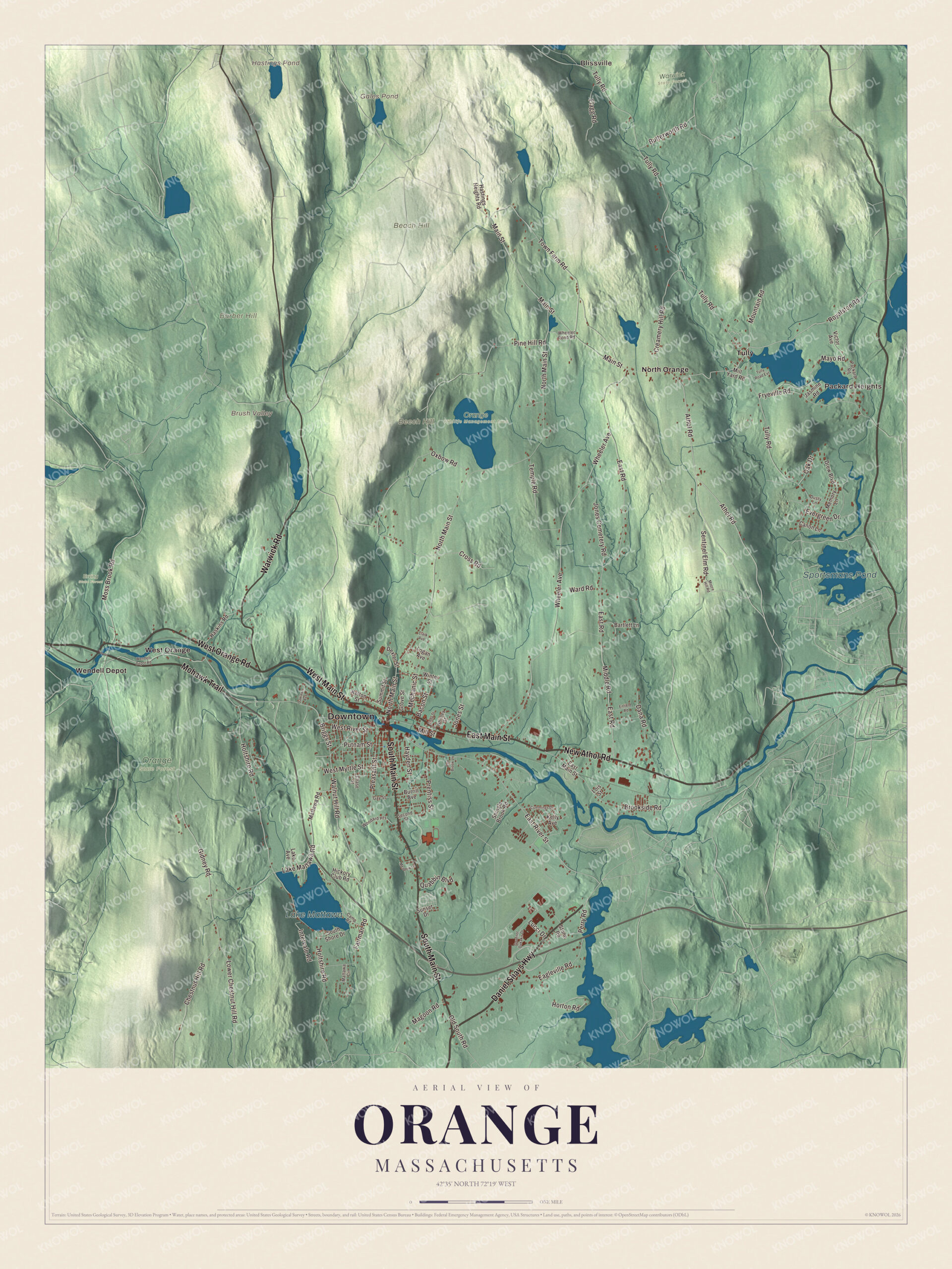 Protected watermarked complete map of Orange, Massachusetts