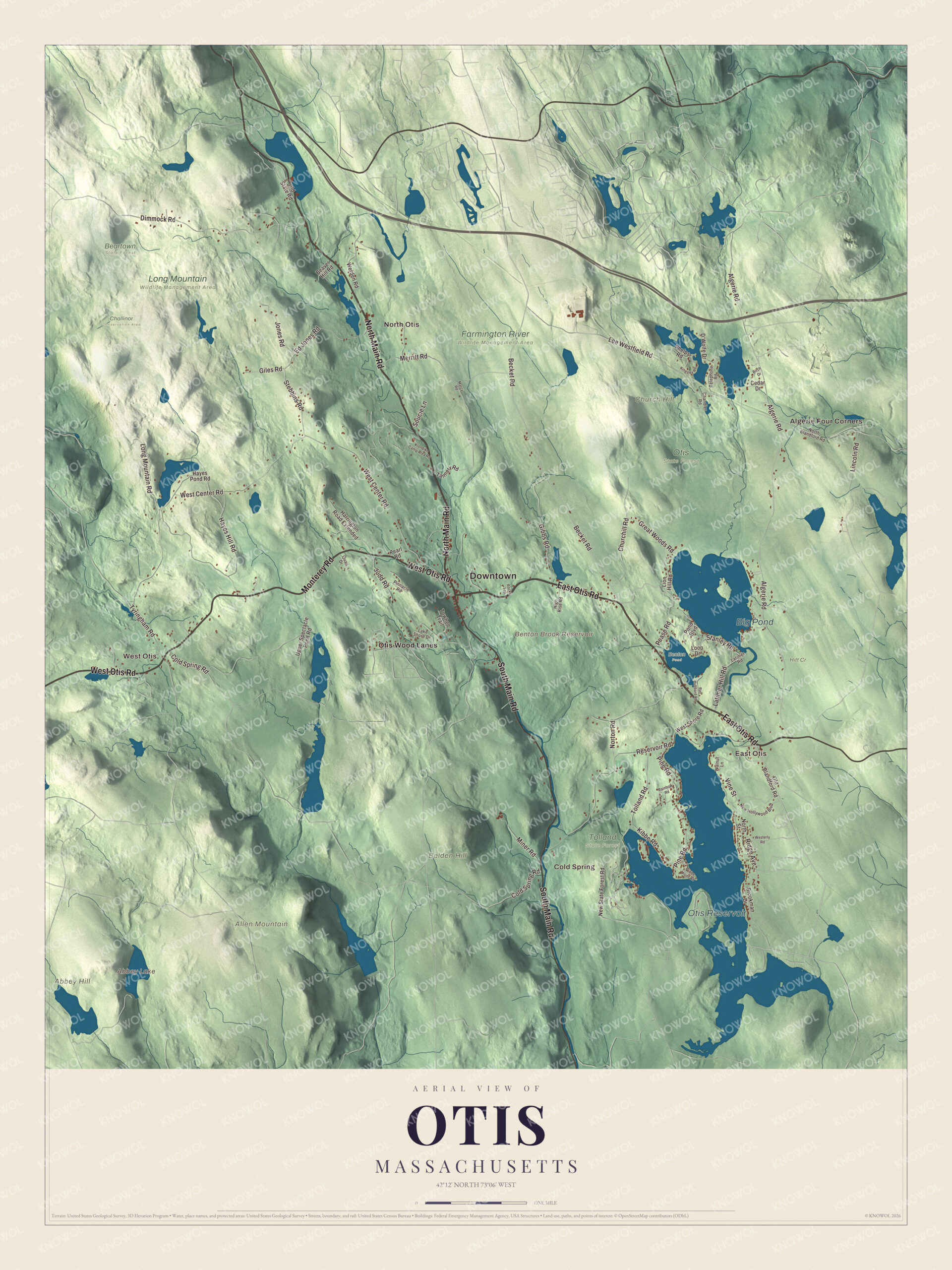 Protected watermarked complete map of Otis, Massachusetts