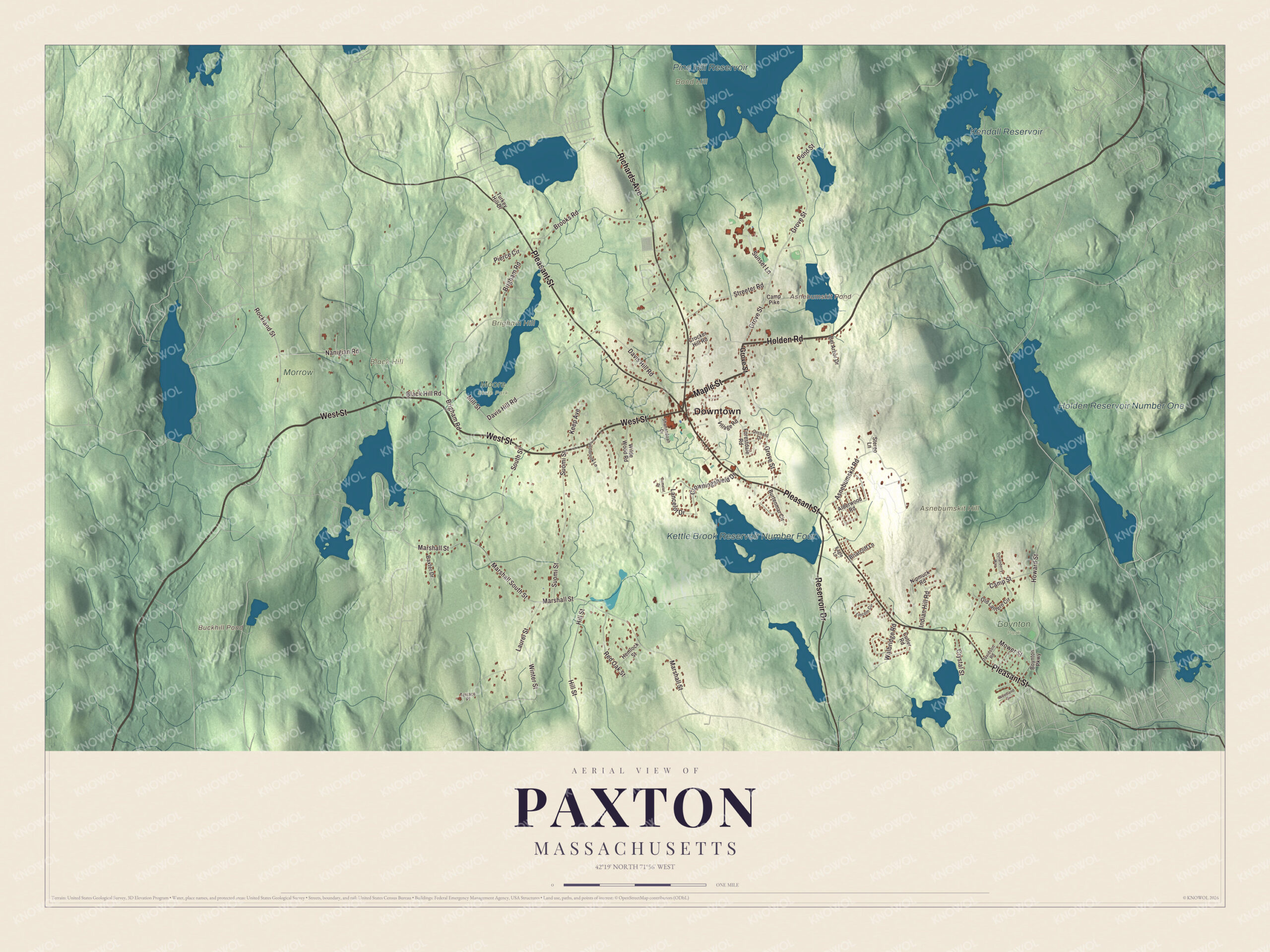 Protected watermarked complete map of Paxton, Massachusetts